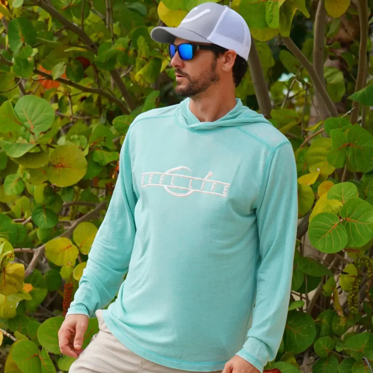 Reel Life Ocean Washed Circle Palm Pullover Hoodie - Agate Green Reel Life