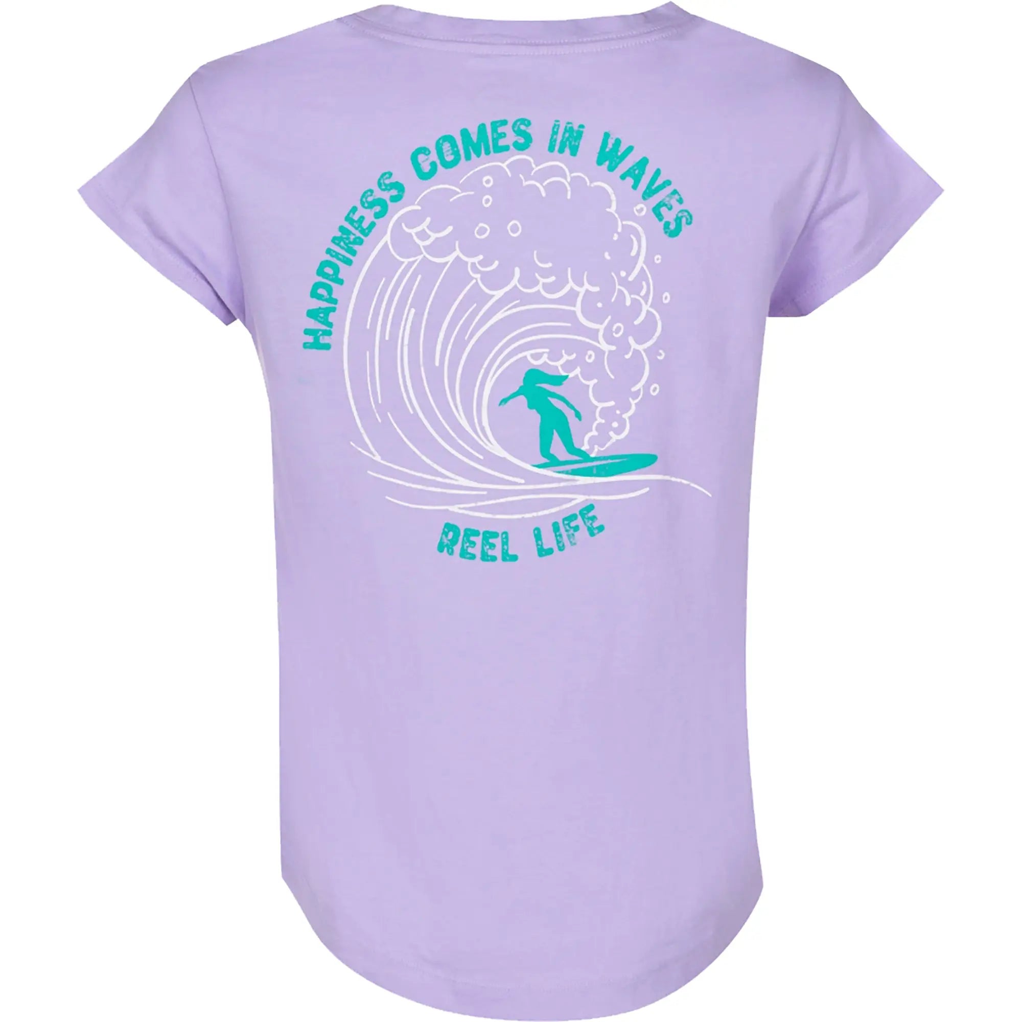 Reel Life Women's Ocean Washed Happiness Comes In Waves V-Neck T-Shirt- Lavender Reel Life