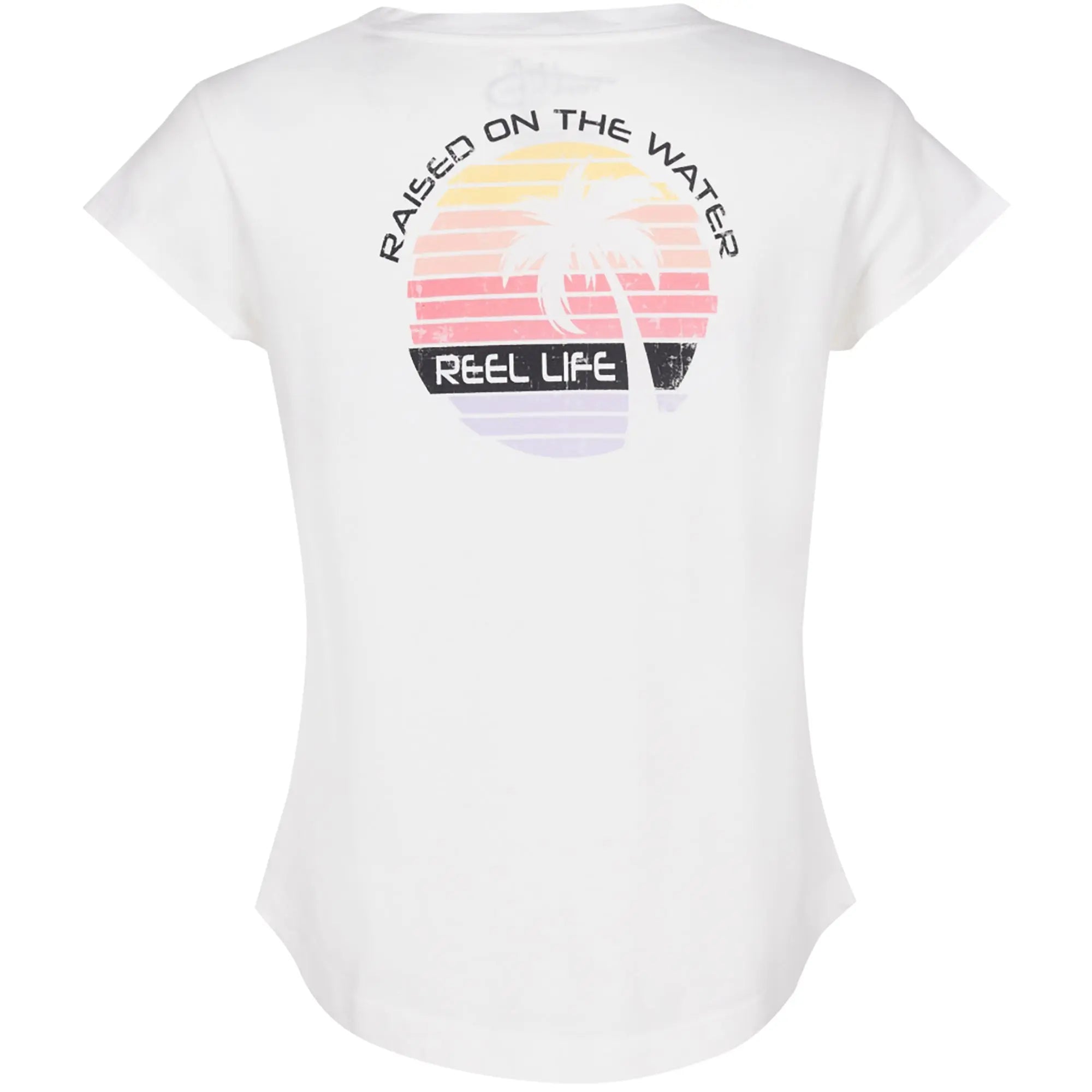 Reel Life Women's Ocean Washed Hibiscus Lines V-Neck T-Shirt - Dark Blue Reel Life