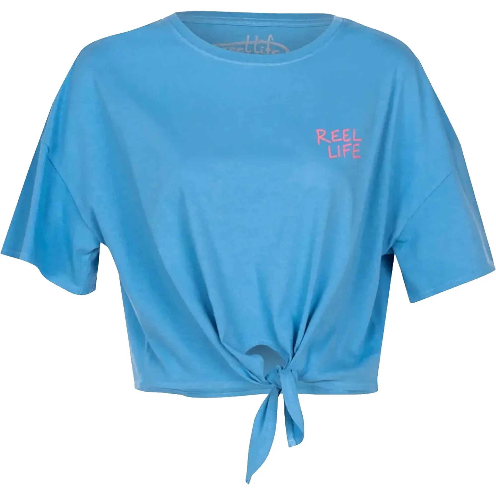Reel Life Women's Ocean Washed Rainbow Bus Tie Front T-Shirt - Heritage Blue