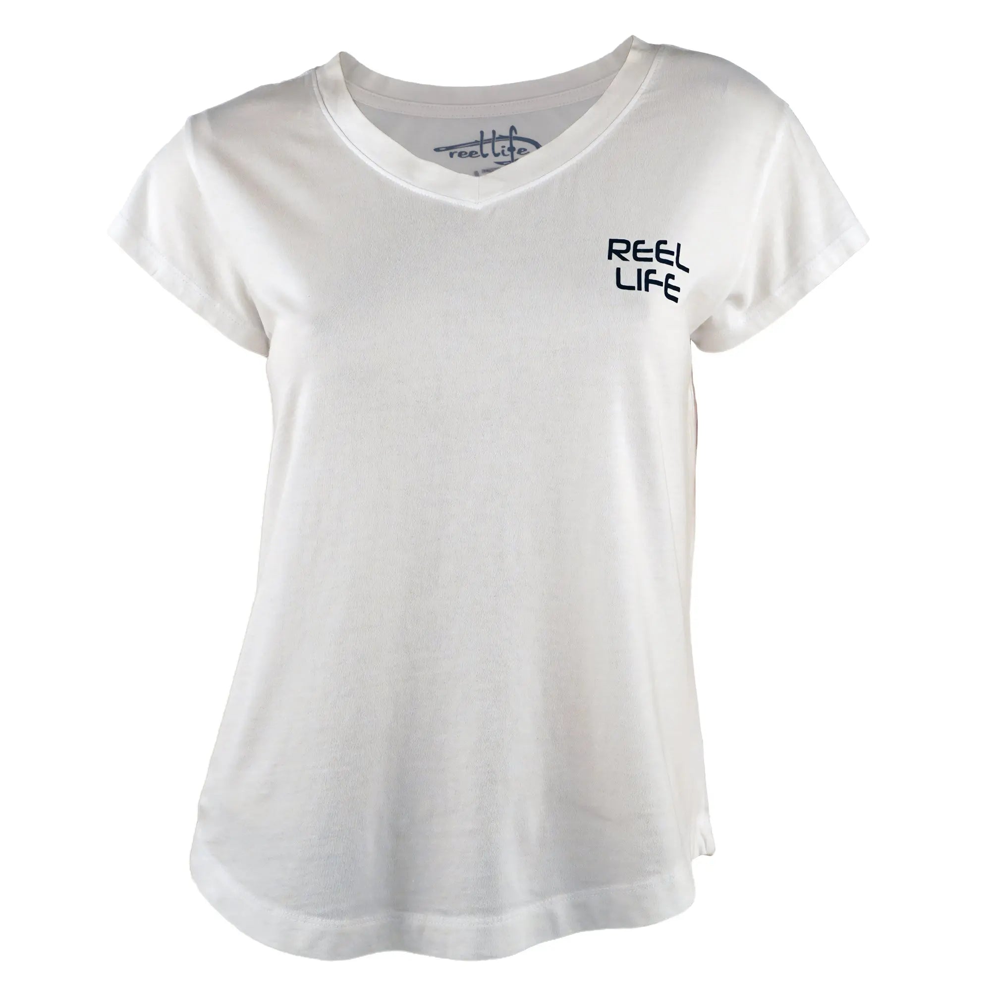 Reel Life Women's Ocean Washed Sassy Palm V-Neck T-Shirt - White Reel Life