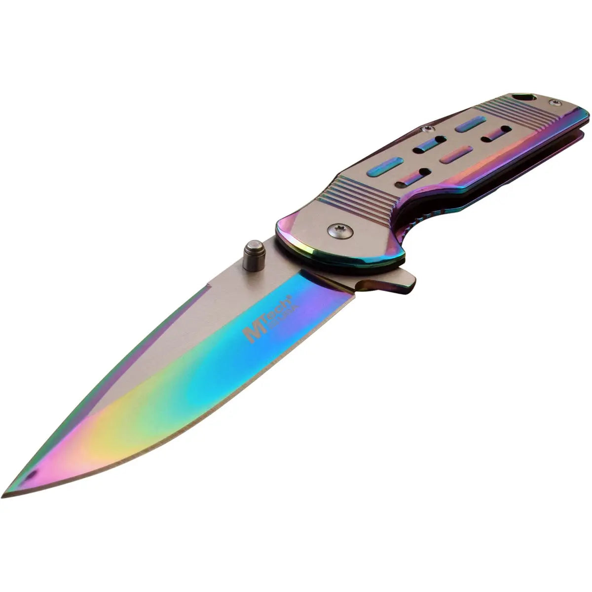 MTech USA Framelock Spring Assisted Folding Knife Rainbow/Satin Blade MT-A1019RB M-Tech