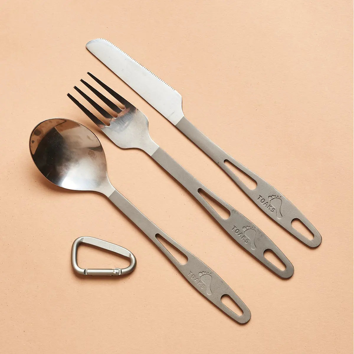 TOAKS Three-Piece Polished Head Titanium Cutlery Set with Matte Finish Handles TOAKS