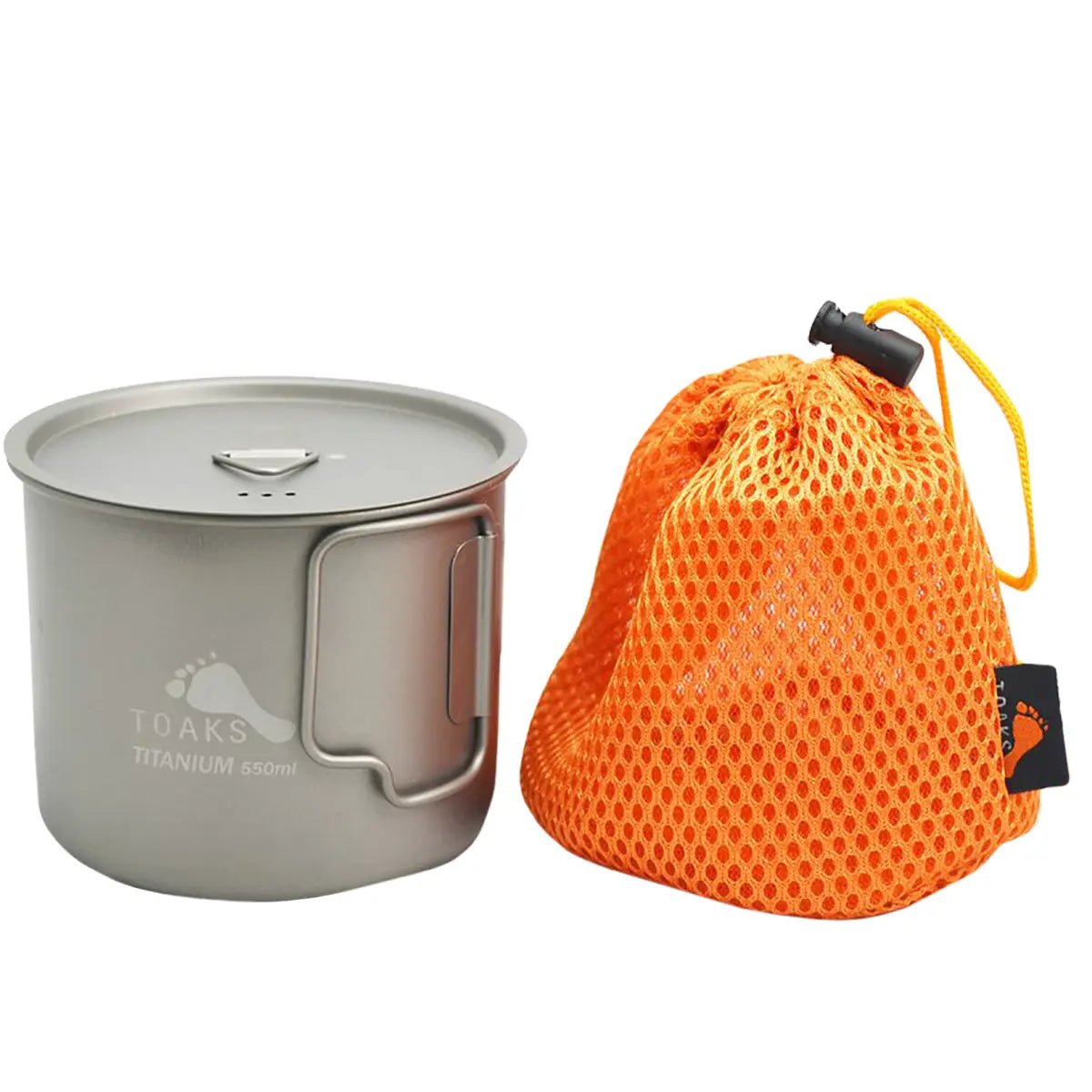 TOAKS Ultralight Titanium Camping Cook Pot with Foldable Handles and Lid - 550ml TOAKS