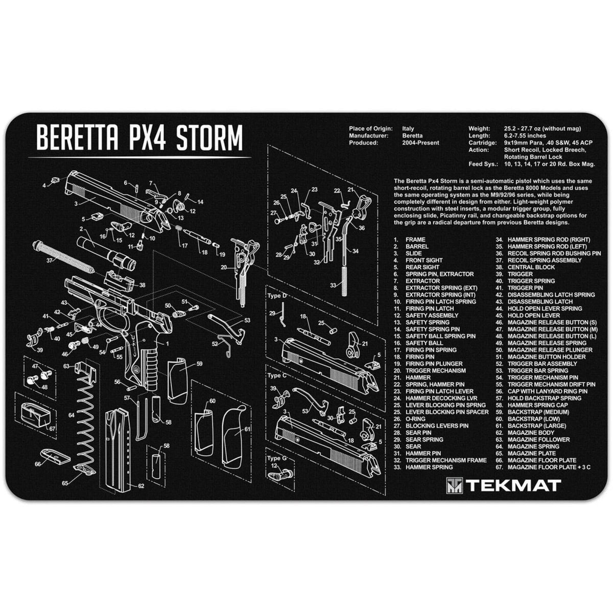 TekMat Original Gun Cleaning Mat - 17" X 11" - Beretta PX 4 Storm TekMat