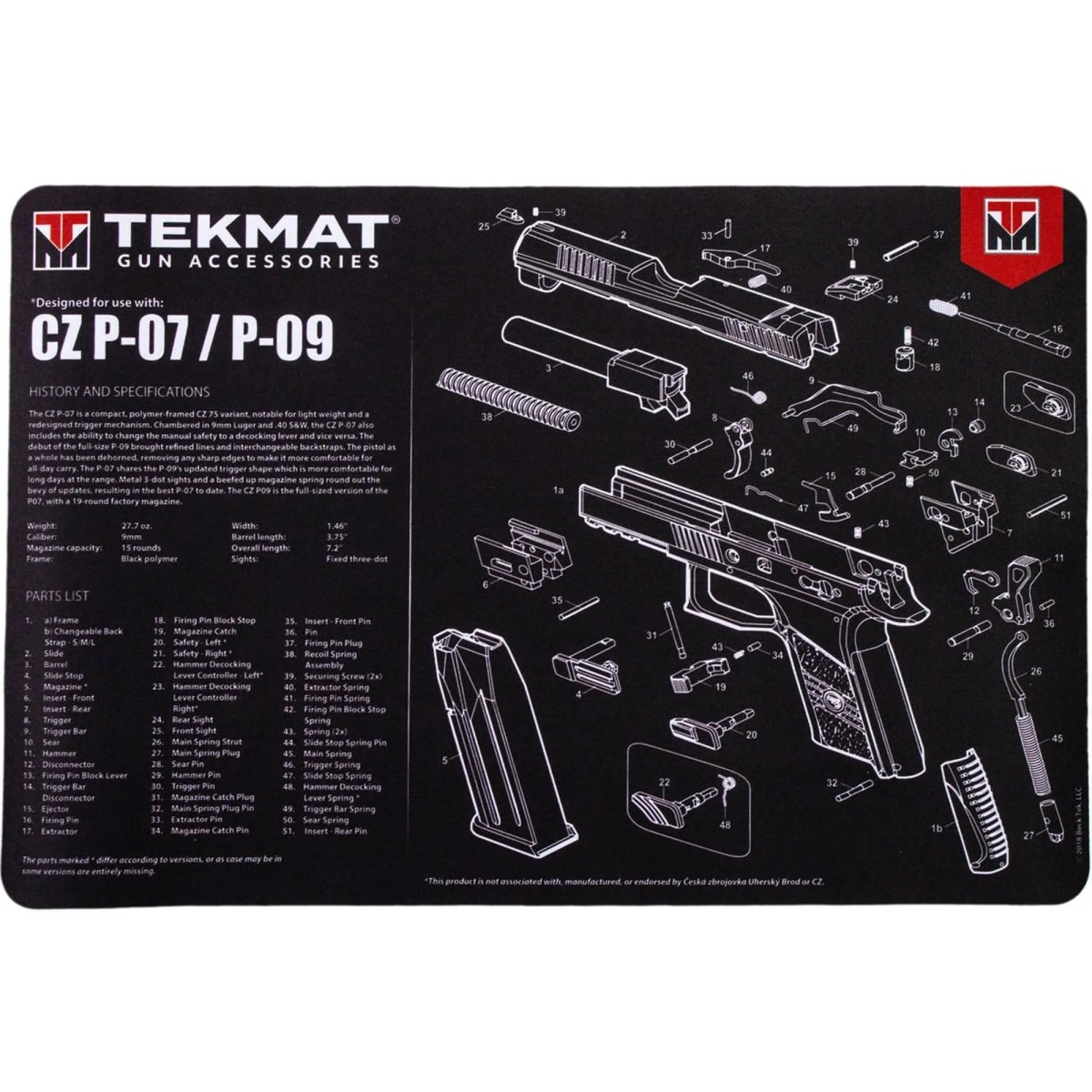 TekMat Original Gun Cleaning Mat - 17" X 11" - CZ P-07™ & P-09™ TekMat