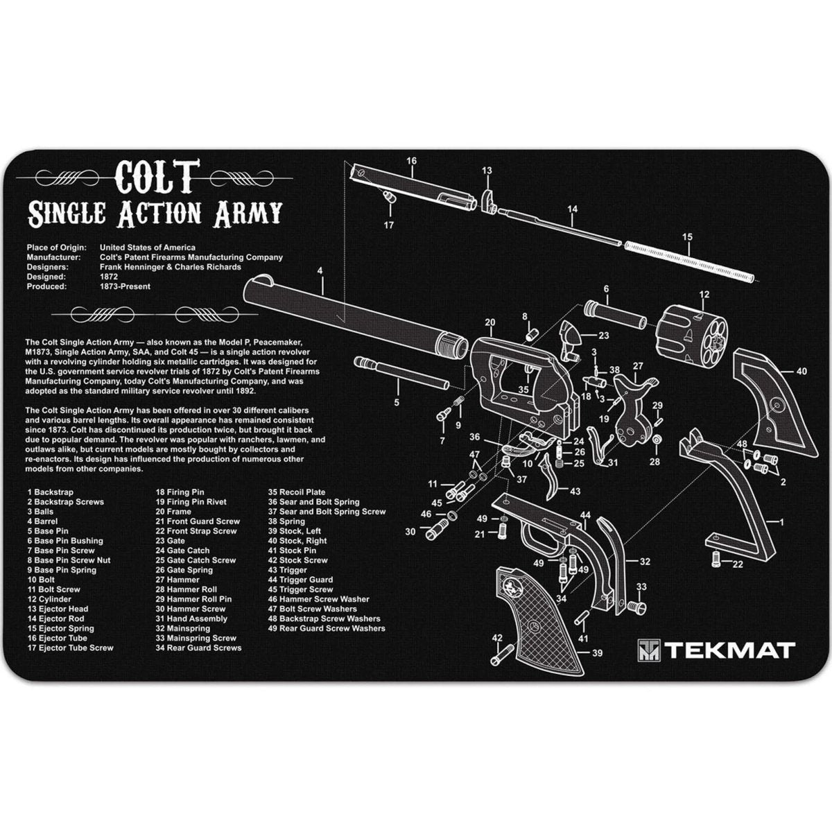 TekMat Original Gun Cleaning Mat - 17" X 11" - Colt Sinlge Action Army TekMat