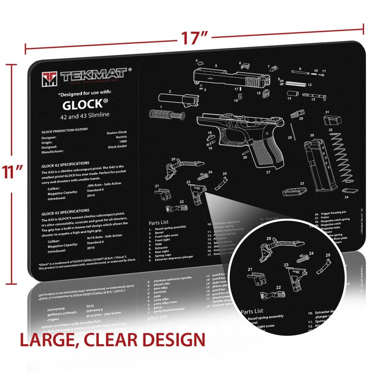 TekMat Original Gun Cleaning Mat - 17" X 11" - Glock 42 & 43 TekMat