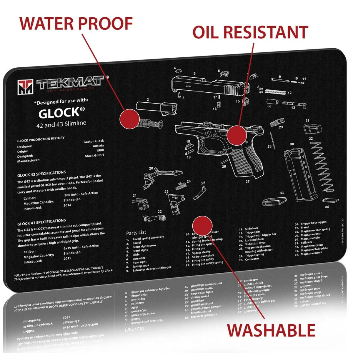 TekMat Original Gun Cleaning Mat - 17" X 11" - Glock 42 & 43 TekMat