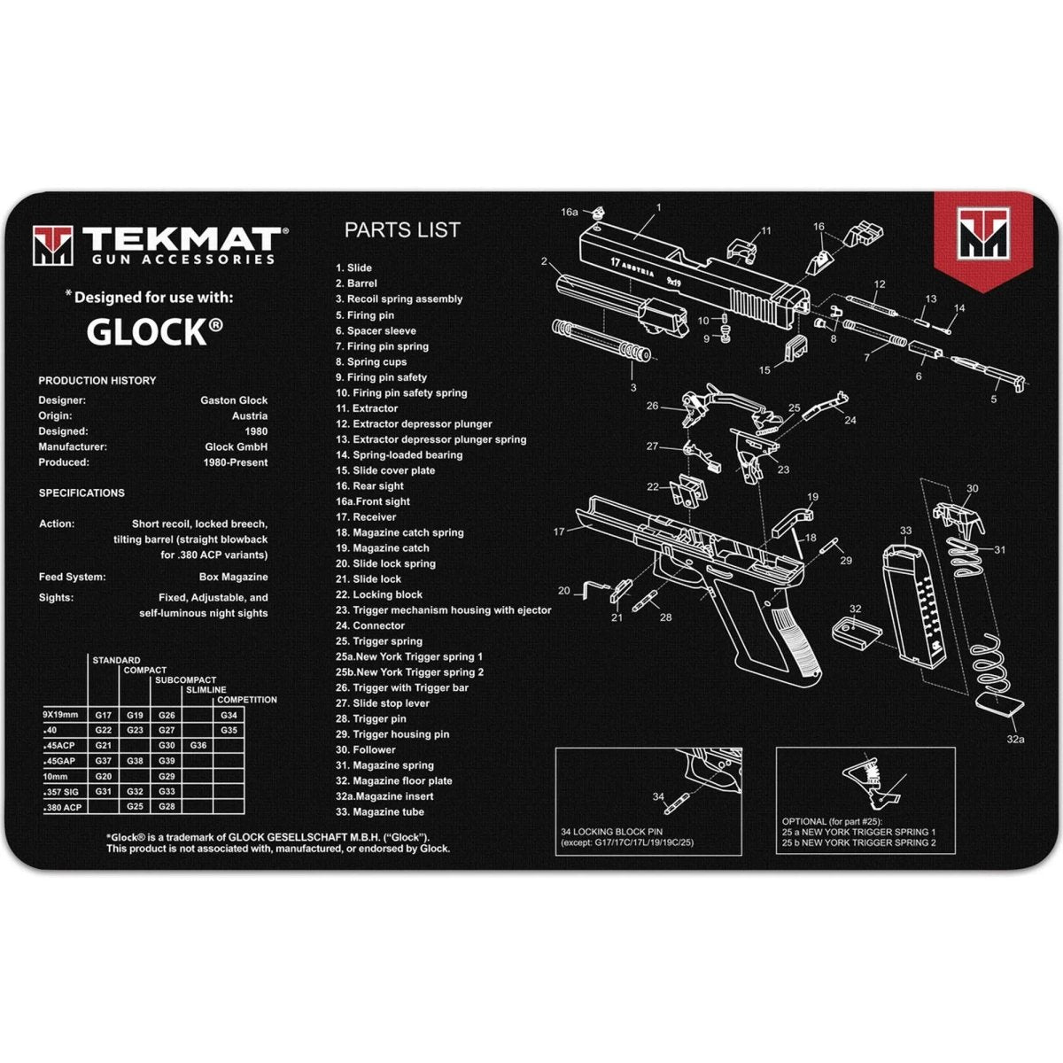 TekMat Original Gun Cleaning Mat - 17" X 11" - Glock TekMat