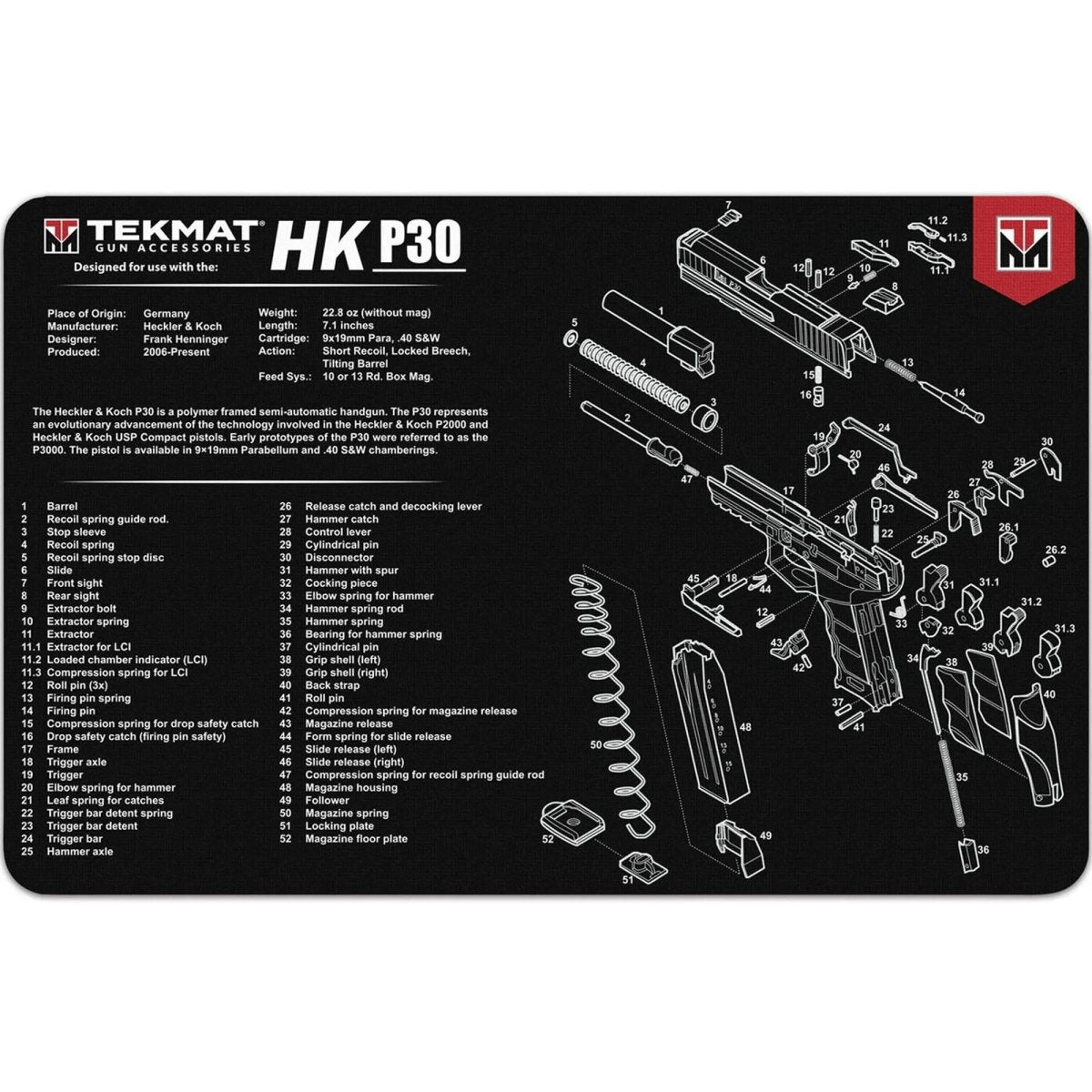 TekMat Original Gun Cleaning Mat - 17" X 11" - Heckler & Koch P30™ TekMat