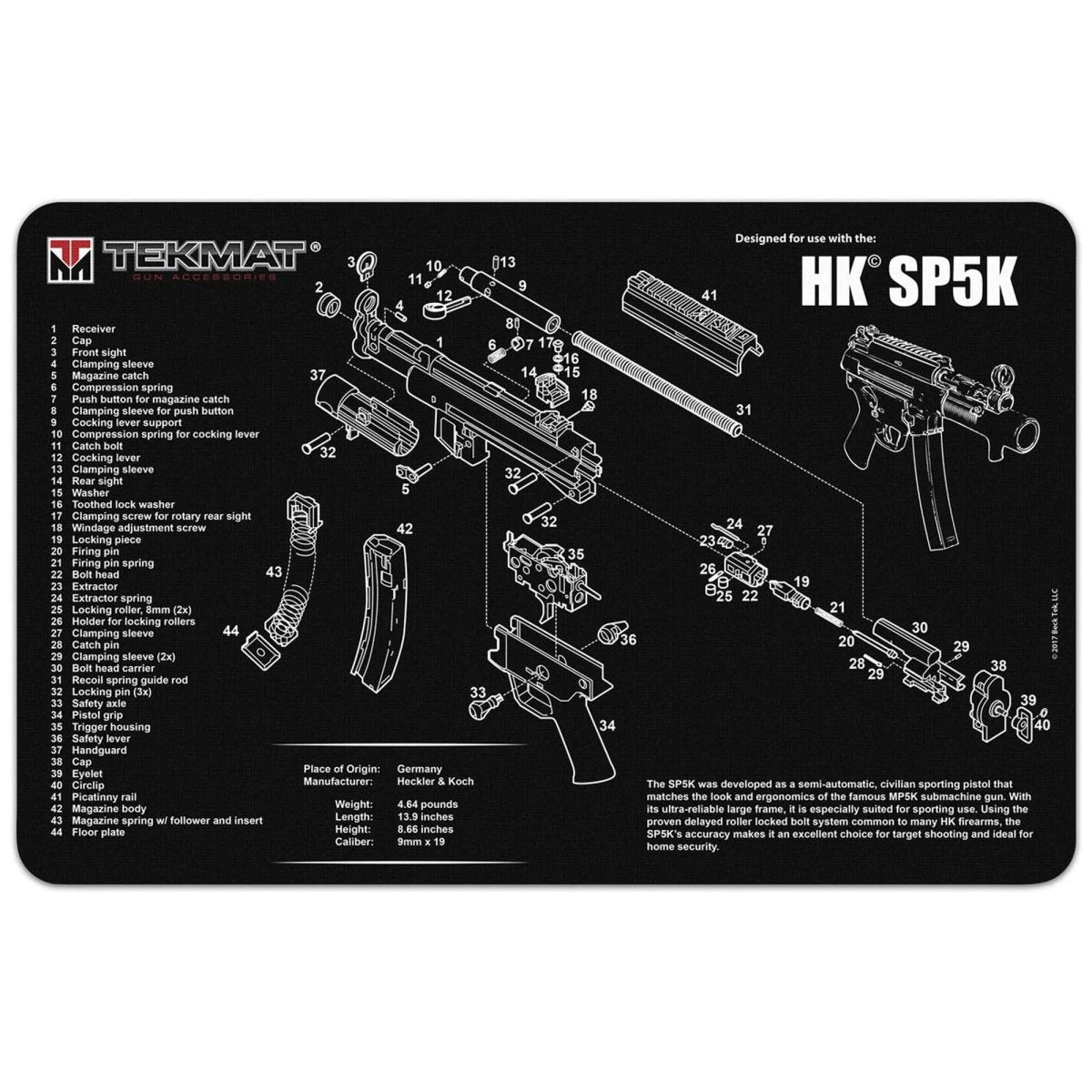 TekMat Original Gun Cleaning Mat - 17" X 11" - Heckler & Koch SP5K™ TekMat