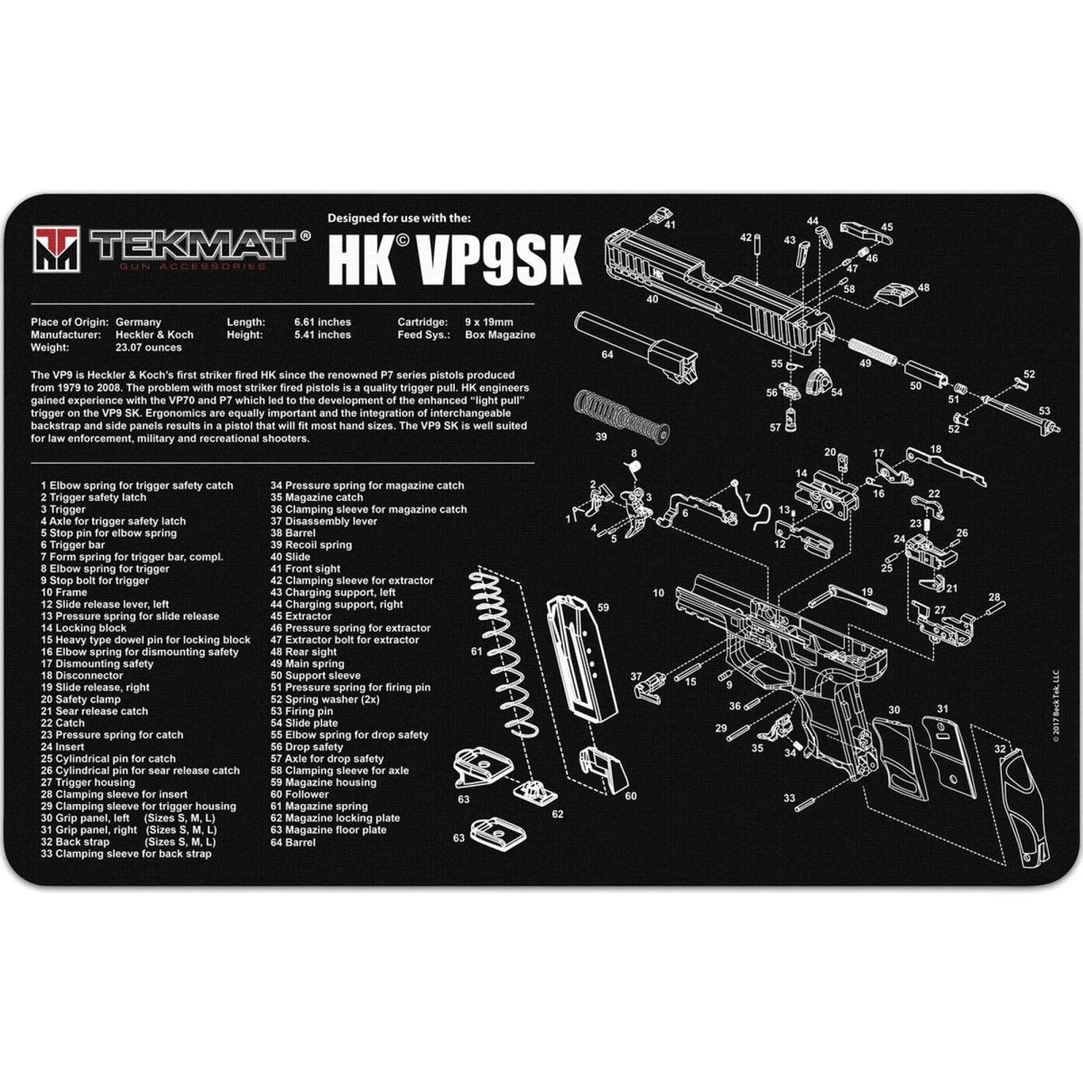 TekMat Original Gun Cleaning Mat - 17" X 11" - Heckler & Koch VP9SK™ TekMat