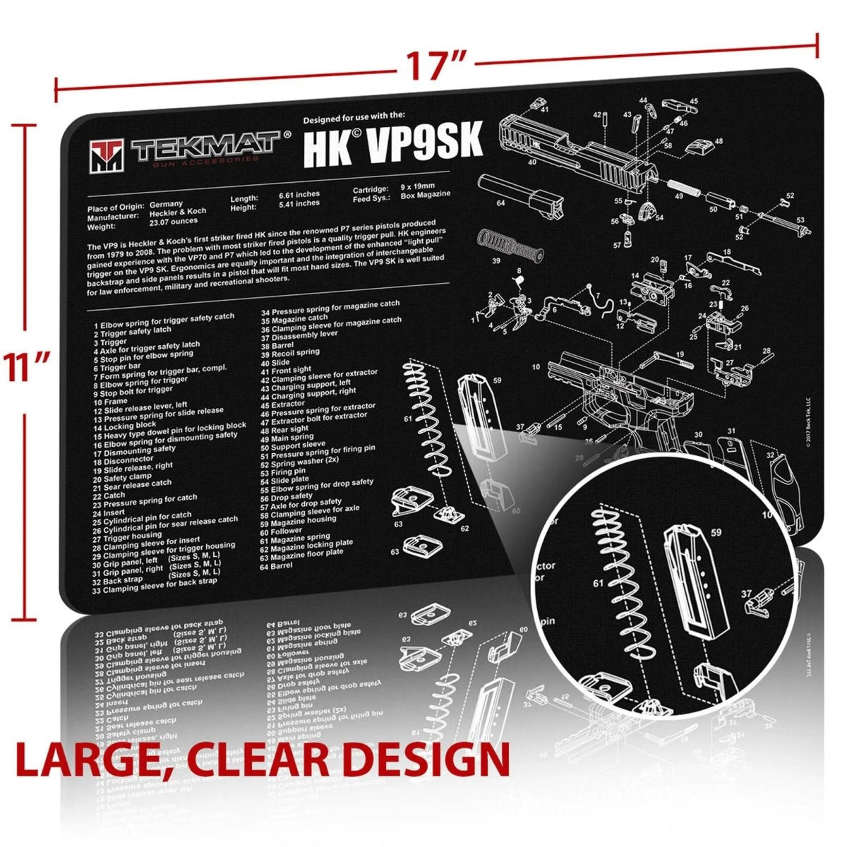 TekMat Original Gun Cleaning Mat - 17" X 11" - Heckler & Koch VP9SK™ TekMat