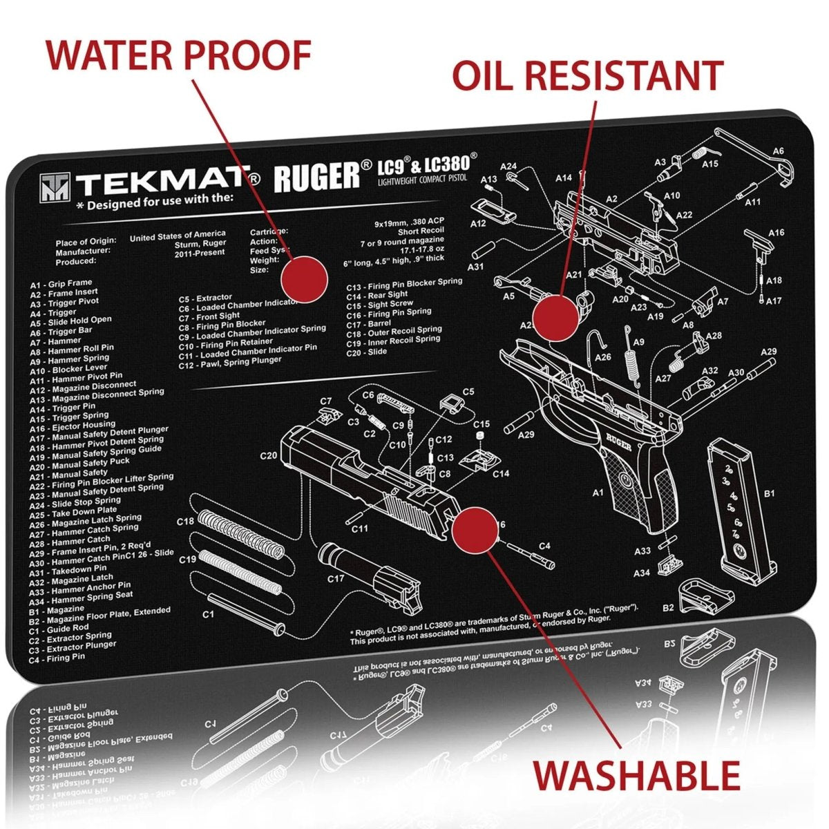 TekMat Original Gun Cleaning Mat - 17" X 11" - Ruger LC9™ TekMat
