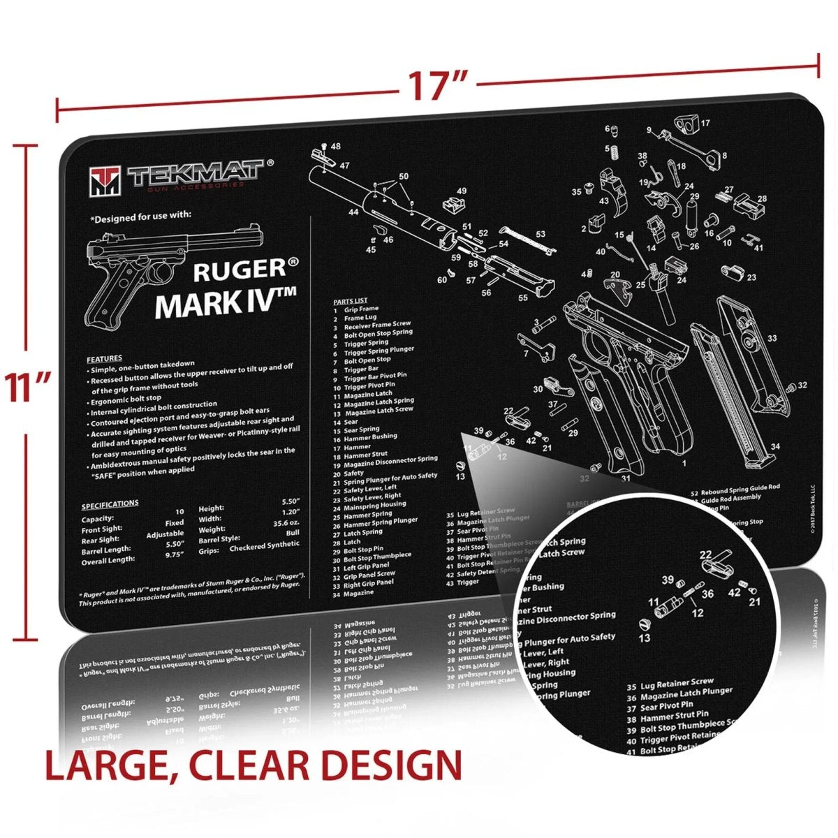 TekMat Original Gun Cleaning Mat - 17" X 11" - Ruger MARK IV TekMat