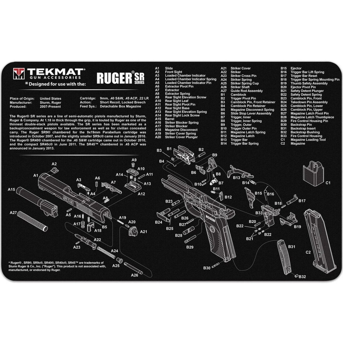 TekMat Original Gun Cleaning Mat - 17" X 11" - Ruger SR9™ & SR40 TekMat