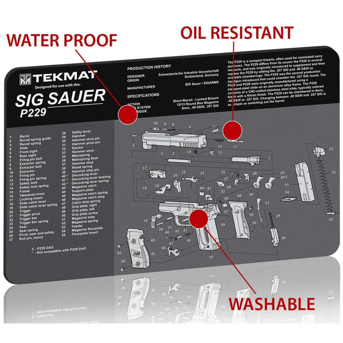 TekMat Original Gun Cleaning Mat - 17" X 11" - Sig Sauer P229™ TekMat