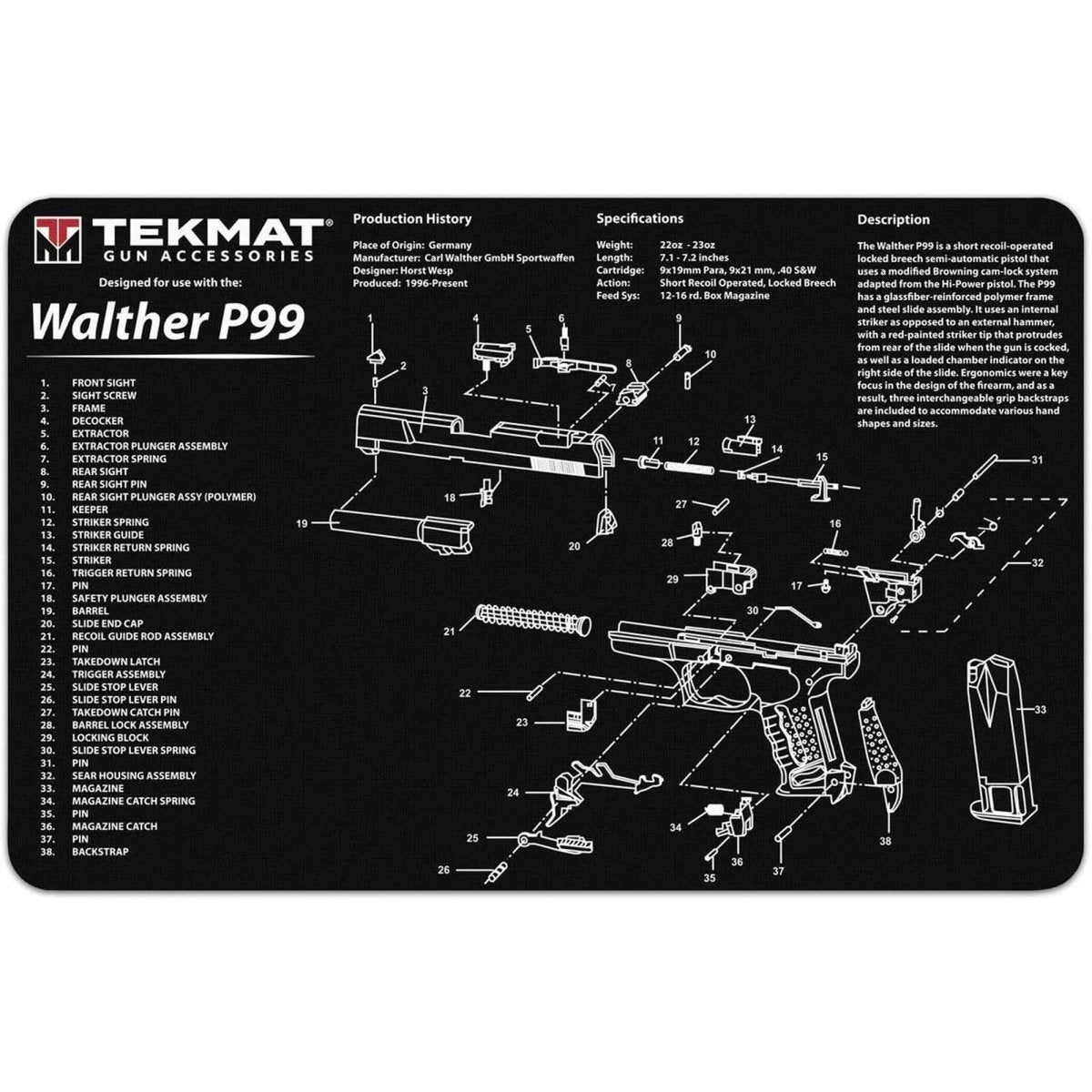 TekMat Original Gun Cleaning Mat - 17" X 11" - Walther  P99™ TekMat