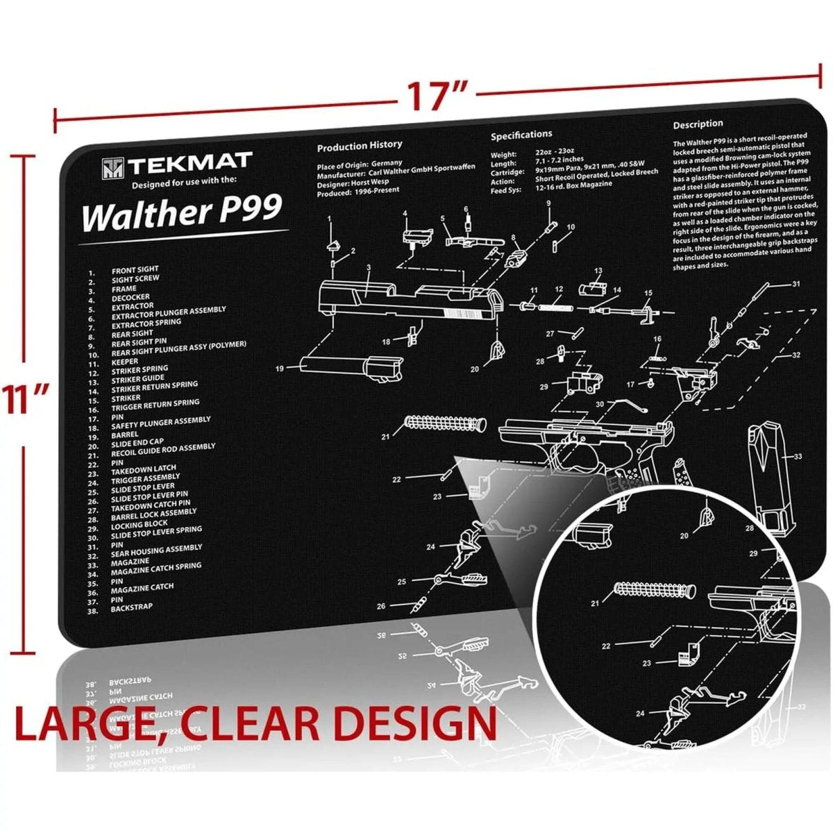 TekMat Original Gun Cleaning Mat - 17" X 11" - Walther  P99™ TekMat