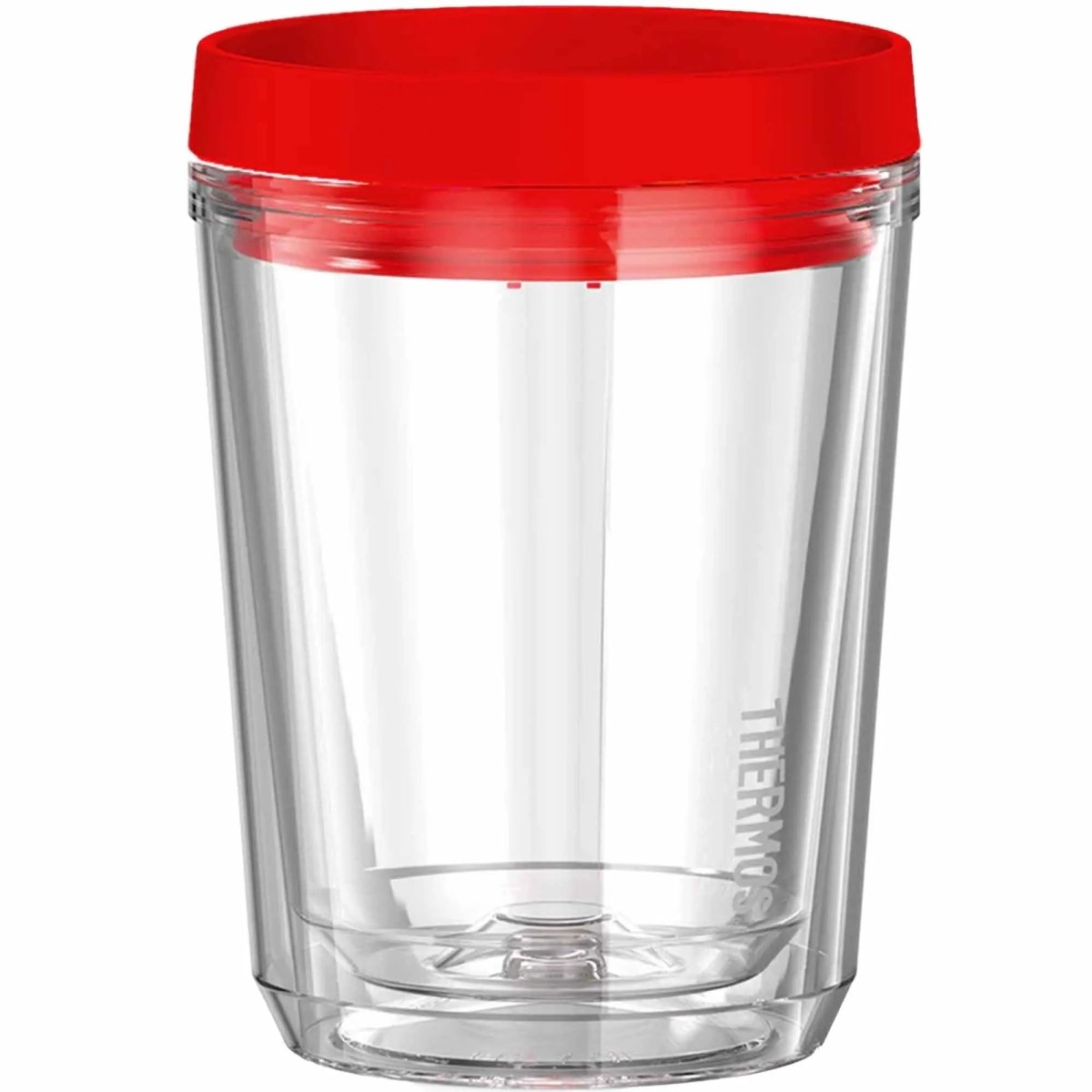 Thermos - 12 oz. Double Wall Tumbler - Red Slide Lock Lid - Clear Body Thermos