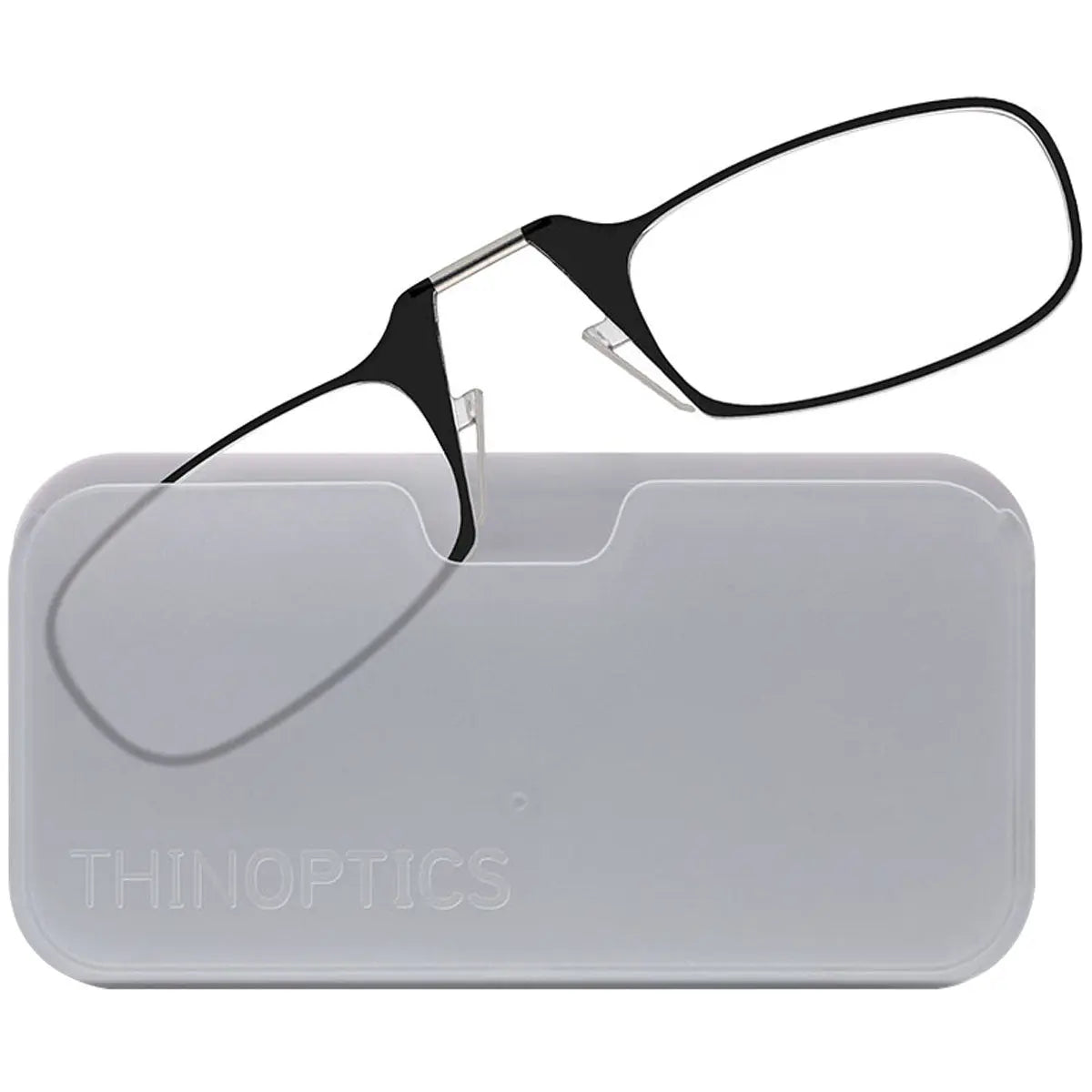 ThinOptics Armless Glasses with Universal Case - Black Frame, White Pod ThinOptics