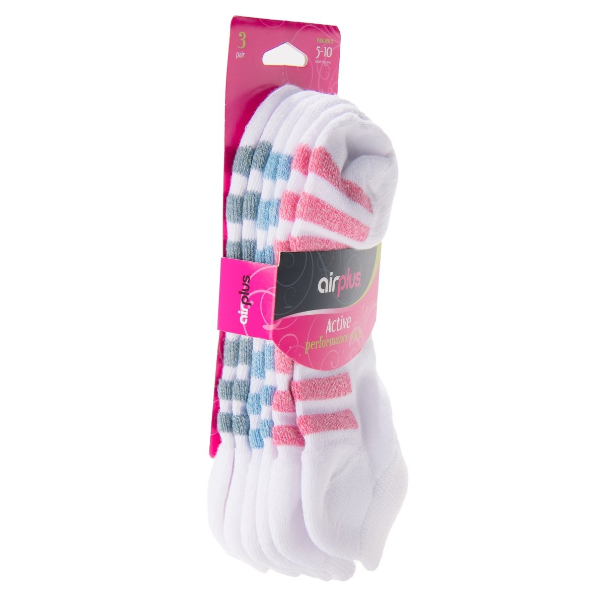 Airplus Women's No Show Cushioned Comfort Socks,White, Medium, 3 Pairs - Forza Sports