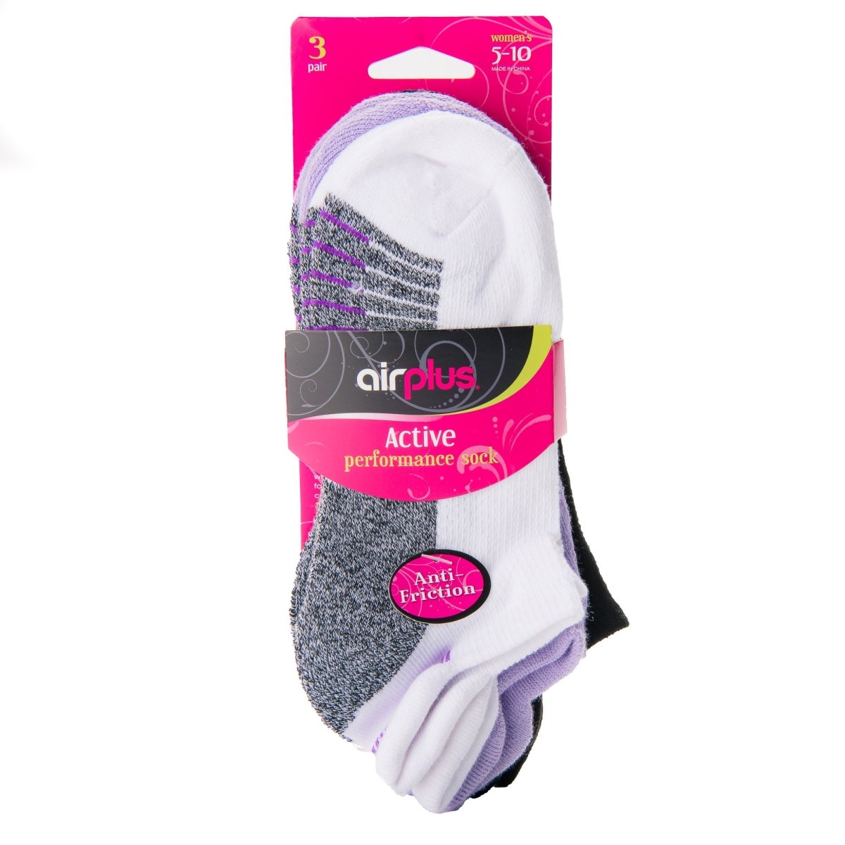 Airplus Ultra Soft, Light Weight No Show Socks, Black, Medium, 3 Pairs - Forza Sports