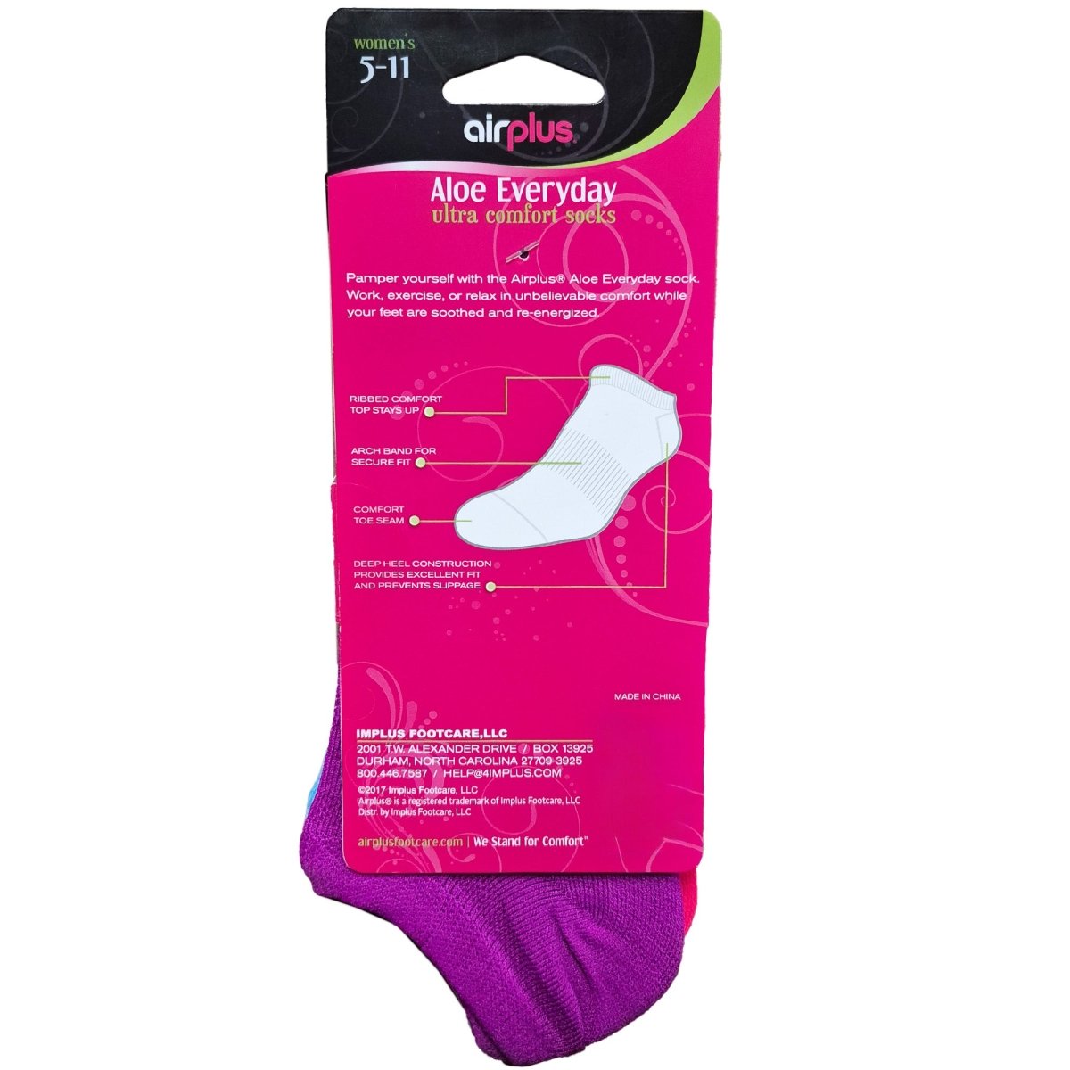 Airplus Aloe Infused Everyday Ultra Comfort Socks, Women's 5 - 11, Multicolors - Forza Sports