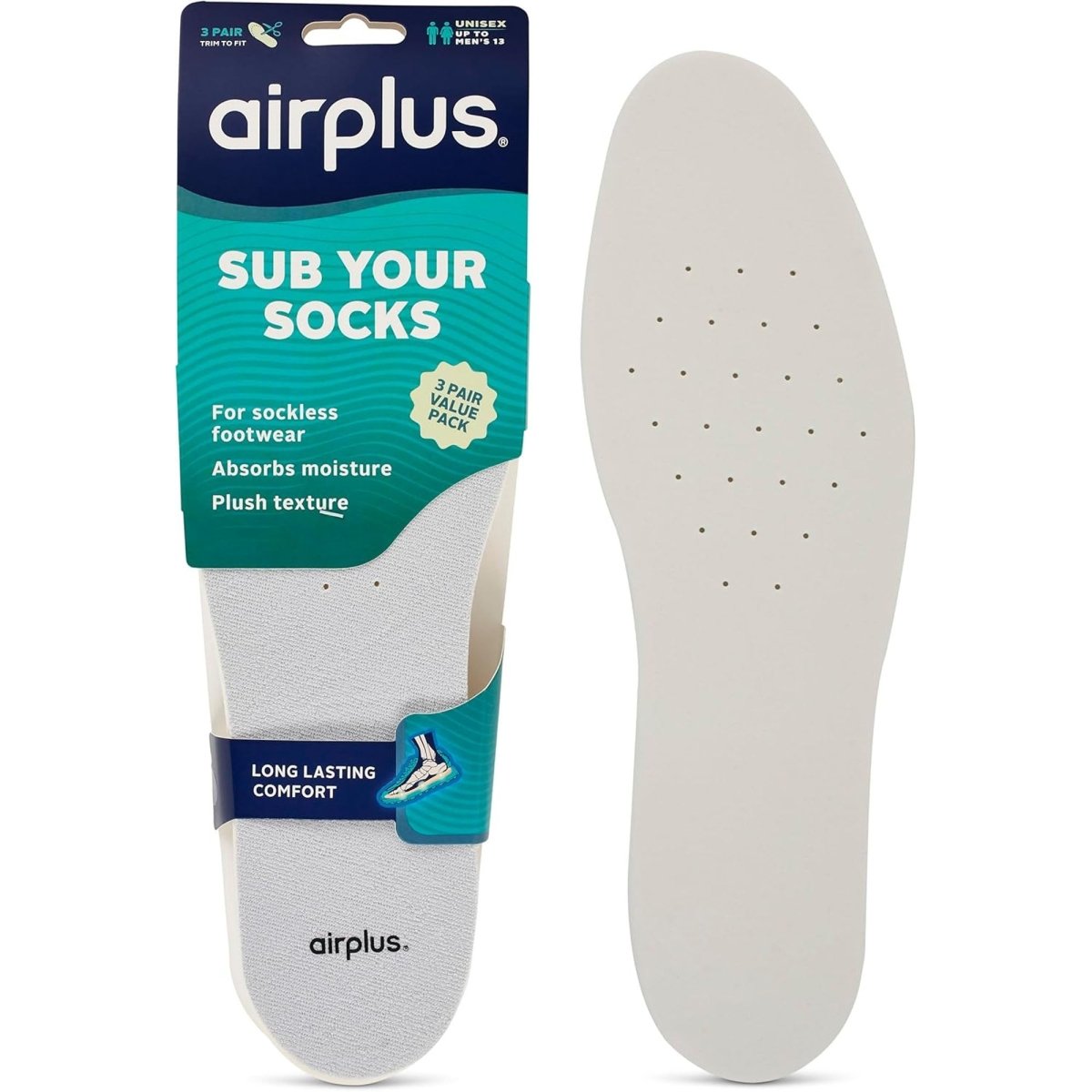 Airplus Sub Your Socks Insoles, Unisex Up To Men's 13, 3 Pair - Forza Sports