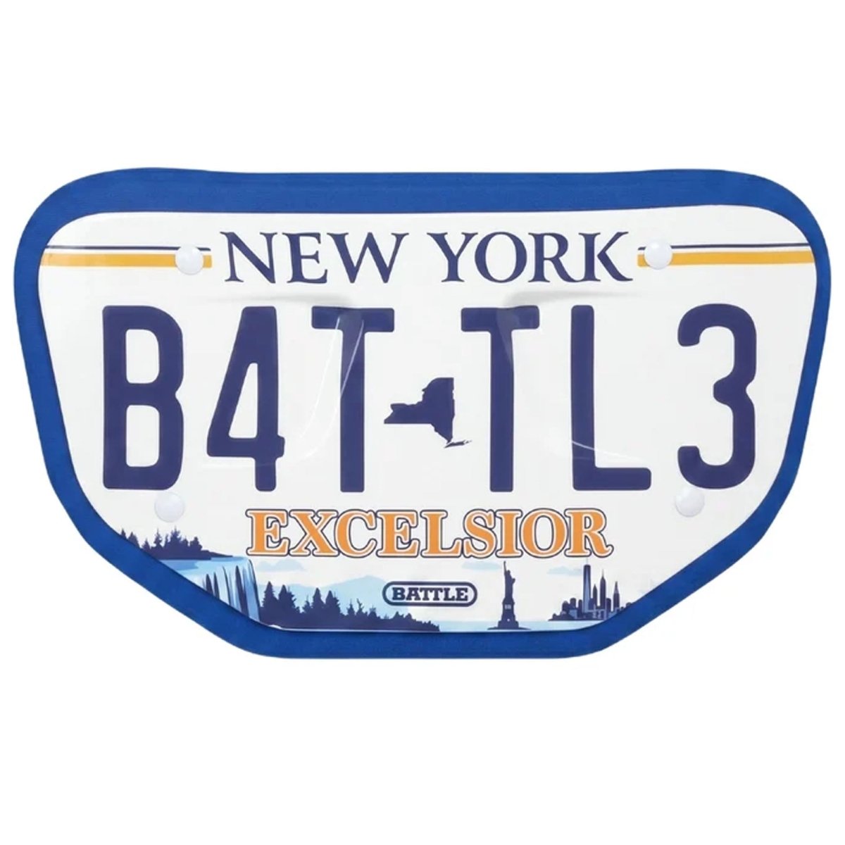 Battle Sports Adult "NY License Plate - B4TTL3" Back Plate, White/Royal - Forza Sports