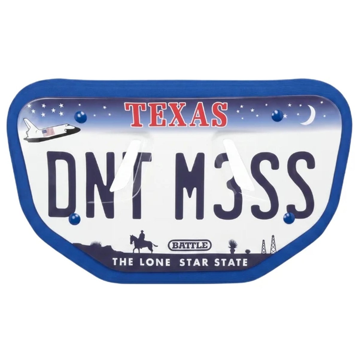 Battle Sports Adult "TX License Plate - DNT MESS" Back Plate, White/Navy - Forza Sports