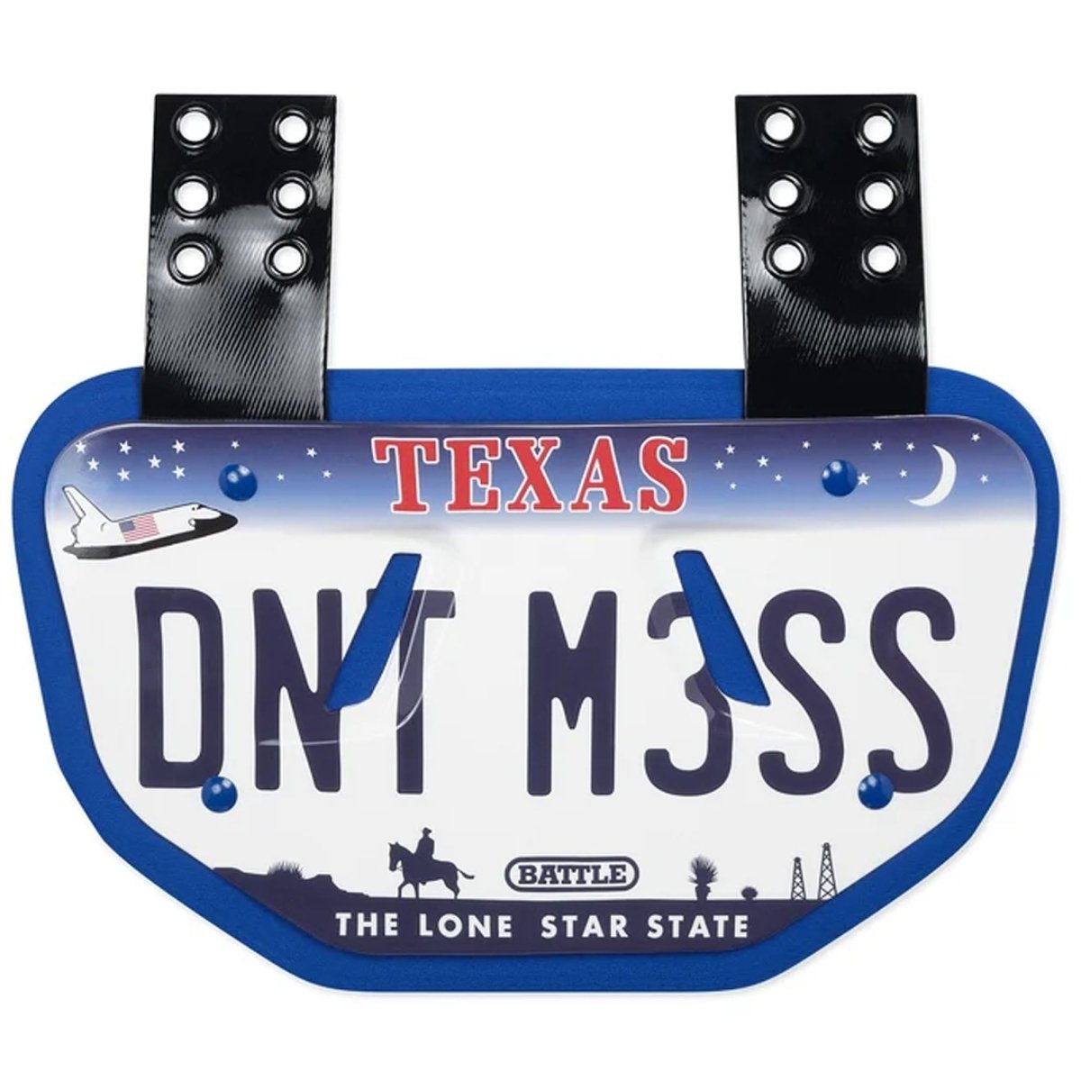 Battle Sports Adult "TX License Plate - DNT MESS" Back Plate, White/Navy - Forza Sports