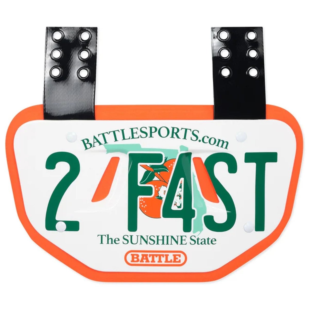 Battle Sports Adult "FL License Plate - 2 FAST" Back Plate, White/Orange/Green - Forza Sports
