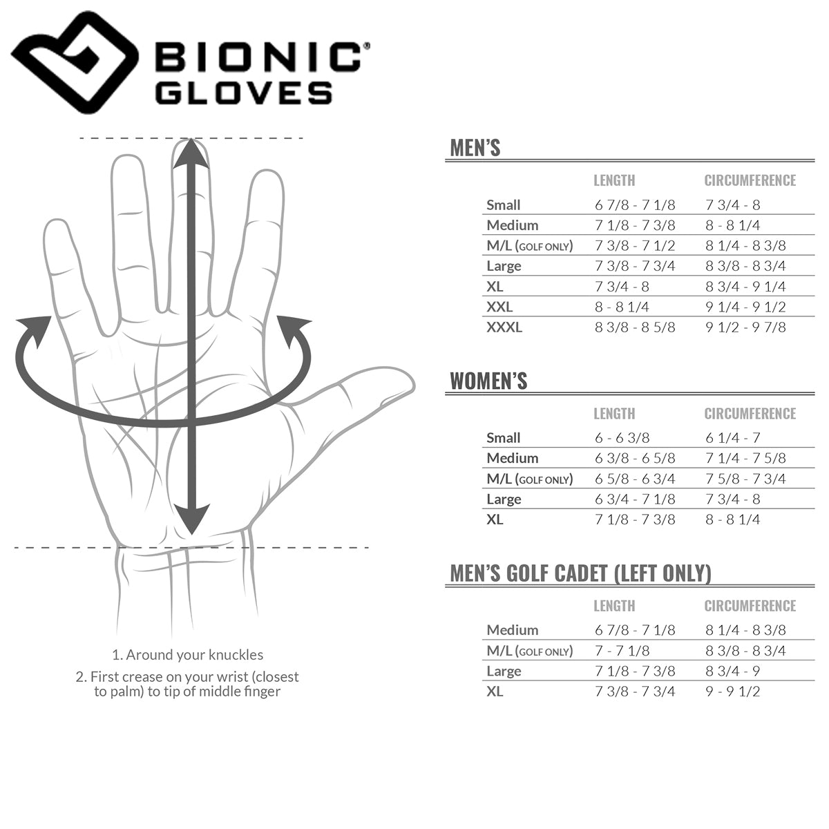 Bionic Men's Cadet Left Hand Stable Grip 2.0 Expansion Zone Golf Glove - White Bionic