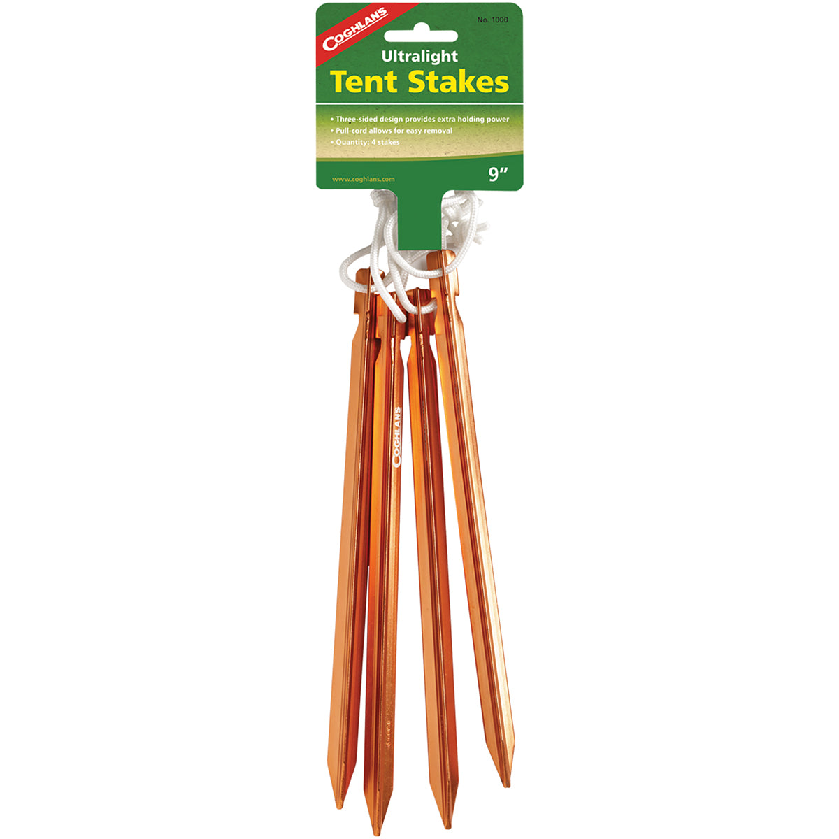 Coghlan's Ultralight Tent Stakes 9" w/ Pull Cord (4 Pack), Backpacking Camping Coghlan's