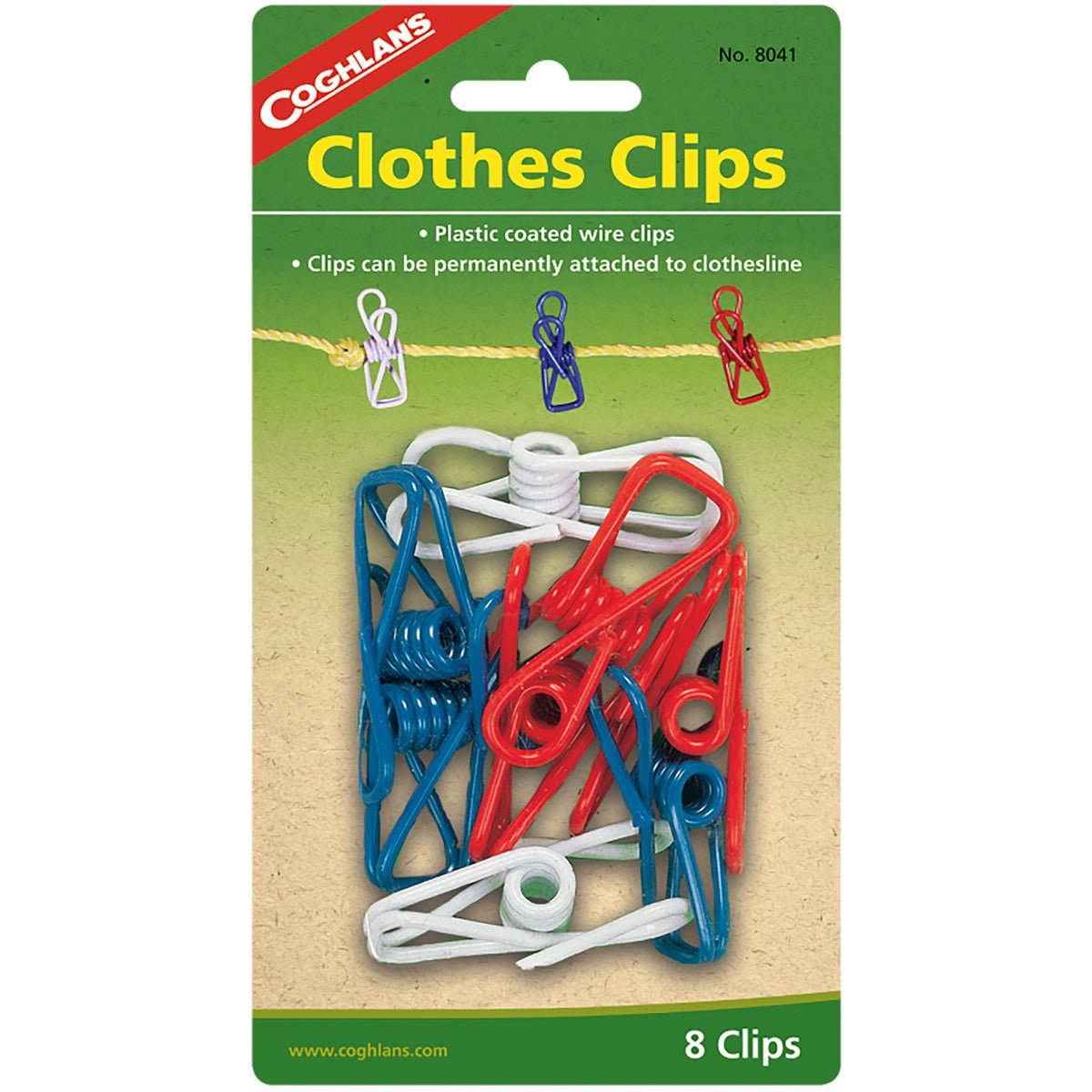 Coghlan's Clothes Clips (8 Pack), Plastic Coated Wire Clothesline Spring Clip - Forza Sports