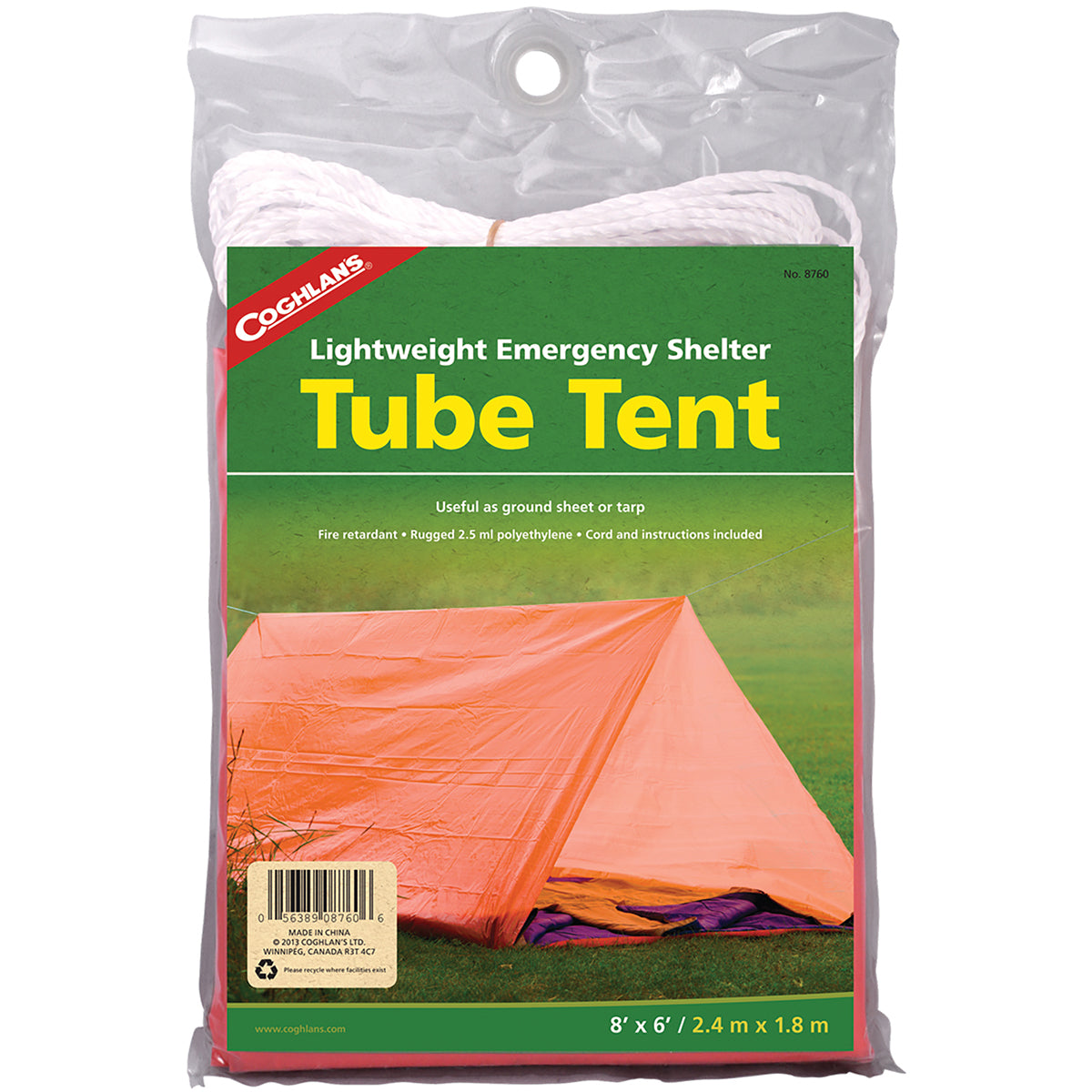 Coghlan's Lightweight Emergency Shelter Tube Tent, 2 Person, Ground Sheet/Tarp Coghlan's