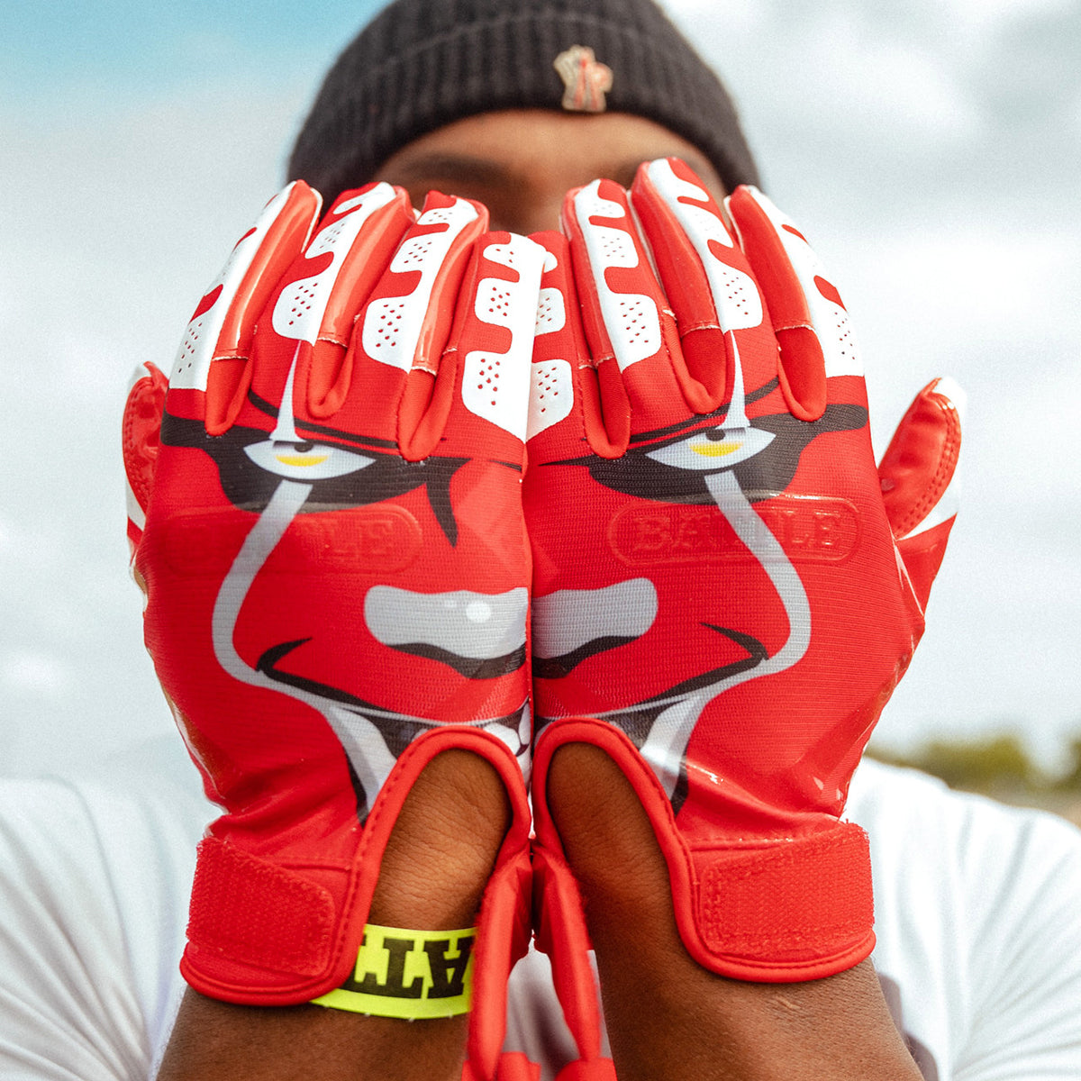Battle Sports Clown23 Cloaked Adult Football Receiver Gloves - Red Battle Sports