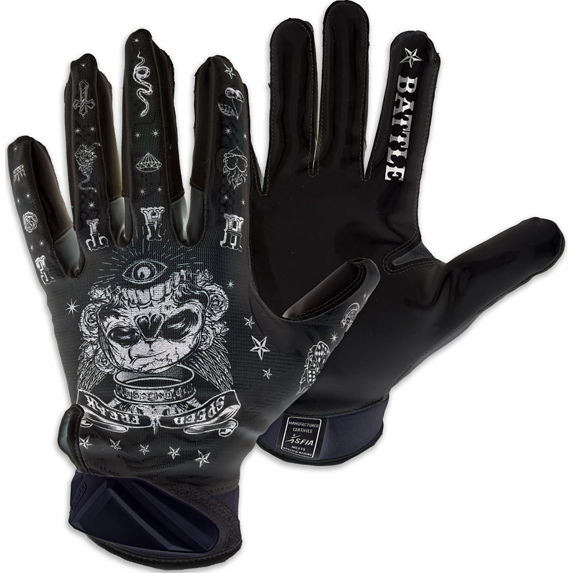 Battle Sports Speed Freak Cloaked Adult Football Receiver Gloves - Black Battle Sports