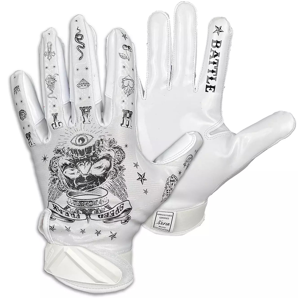 Battle Sports Speed Freak Cloaked Youth Football Receiver Gloves - White Battle Sports