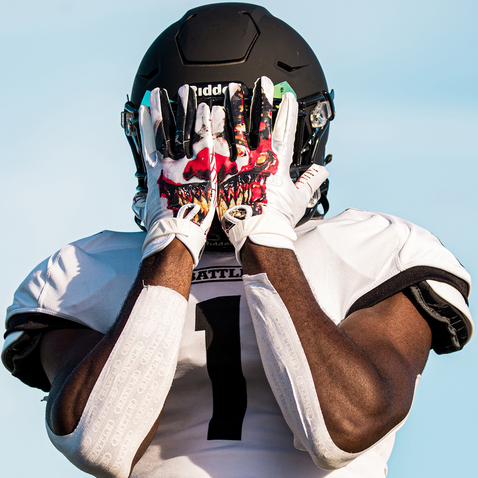 football gloves on helmet Krazy Klown Cloaked Receiver Football Gloves - Adult