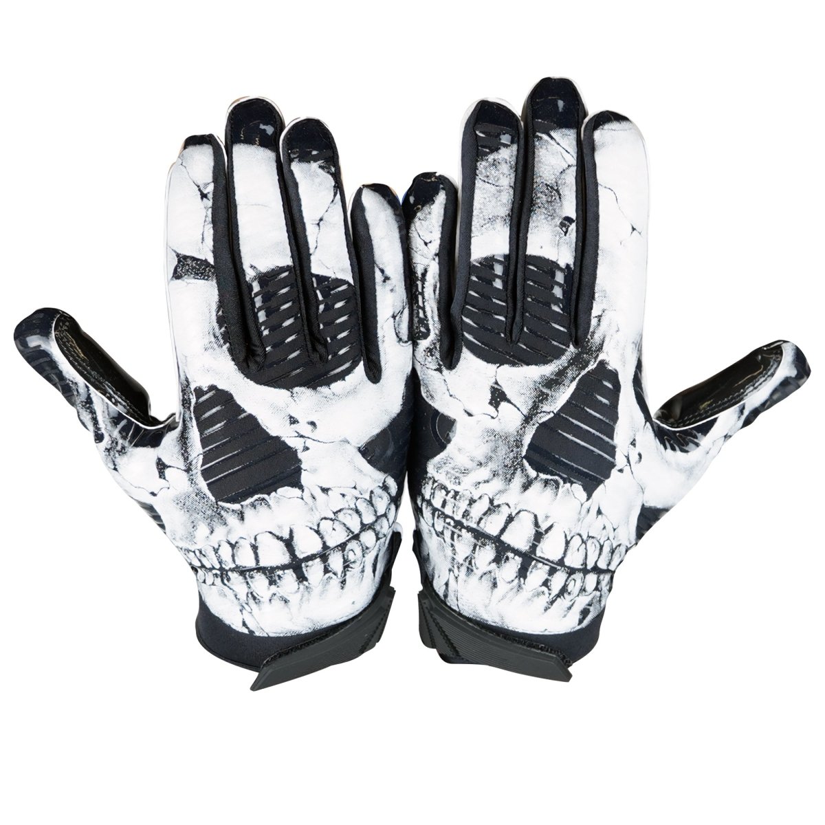 Battle Sports Skull Face Cloaked Adult Football Receiver Gloves - Black/White - Forza Sports