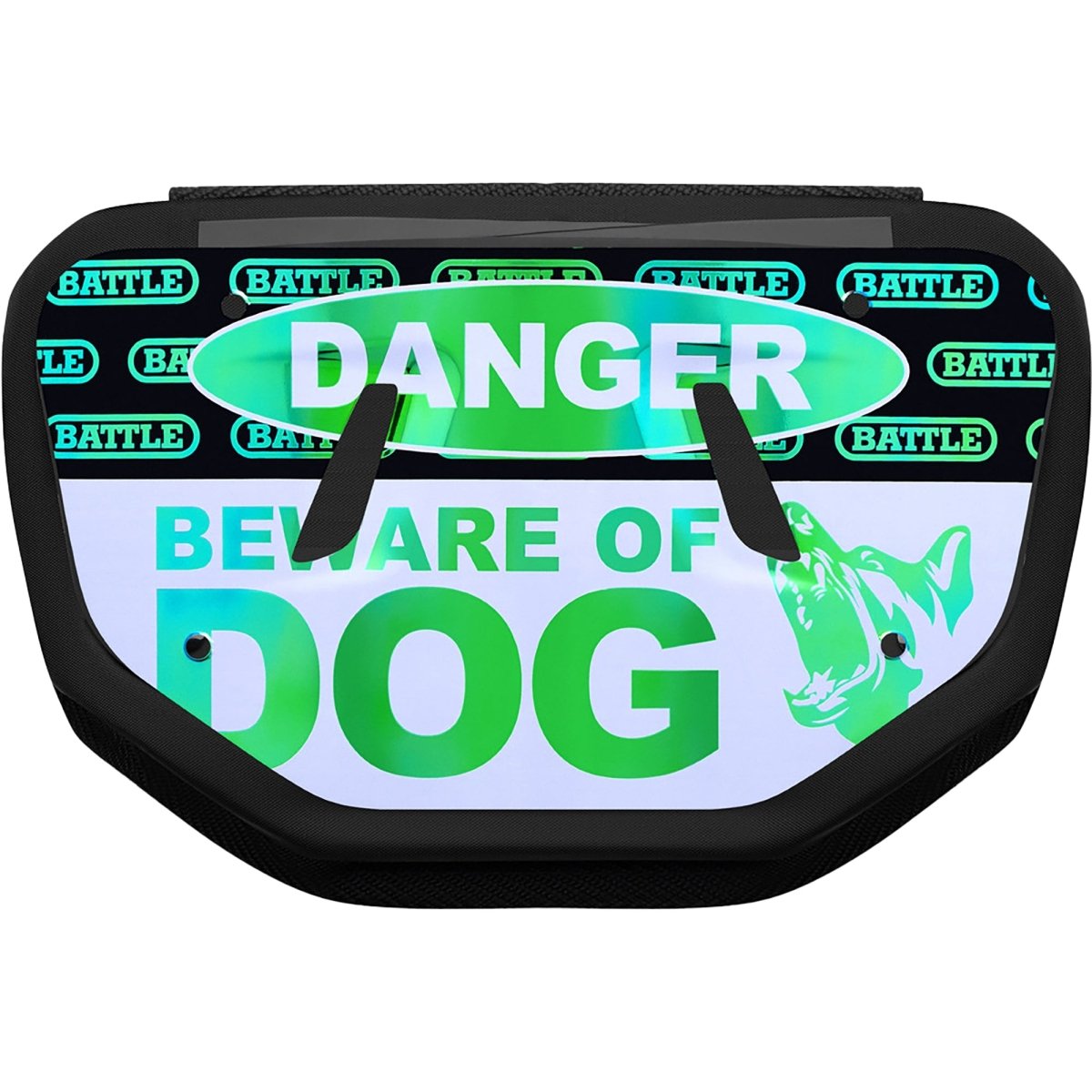 Battle Sports - "Iridescent Beware of Dog" Chrome Football Back Plate - Adult - Iridescent Blue/Green - Forza Sports