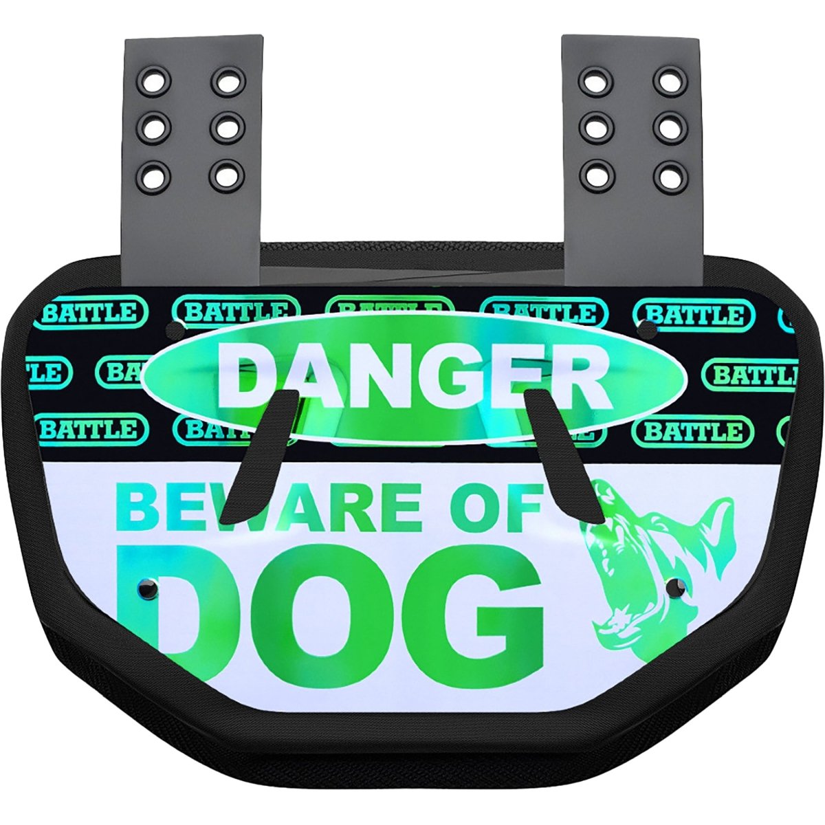 Battle Sports - "Iridescent Beware of Dog" Chrome Football Back Plate - Adult - Iridescent Blue/Green - Forza Sports