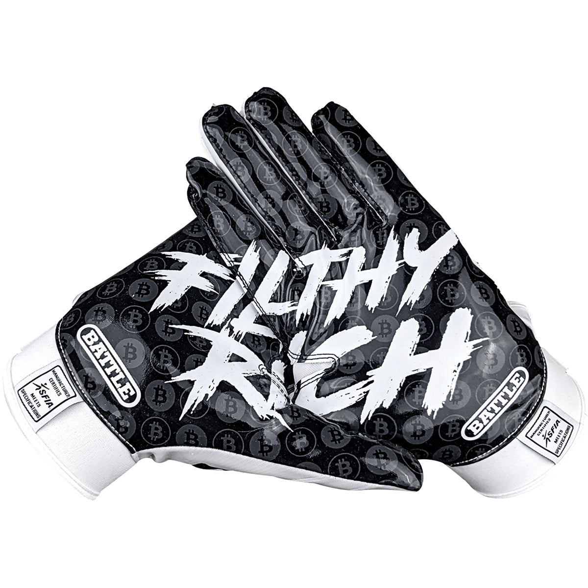 Battle Sports Adult Filthy Rich Football Receiver Gloves - Black/White Battle Sports