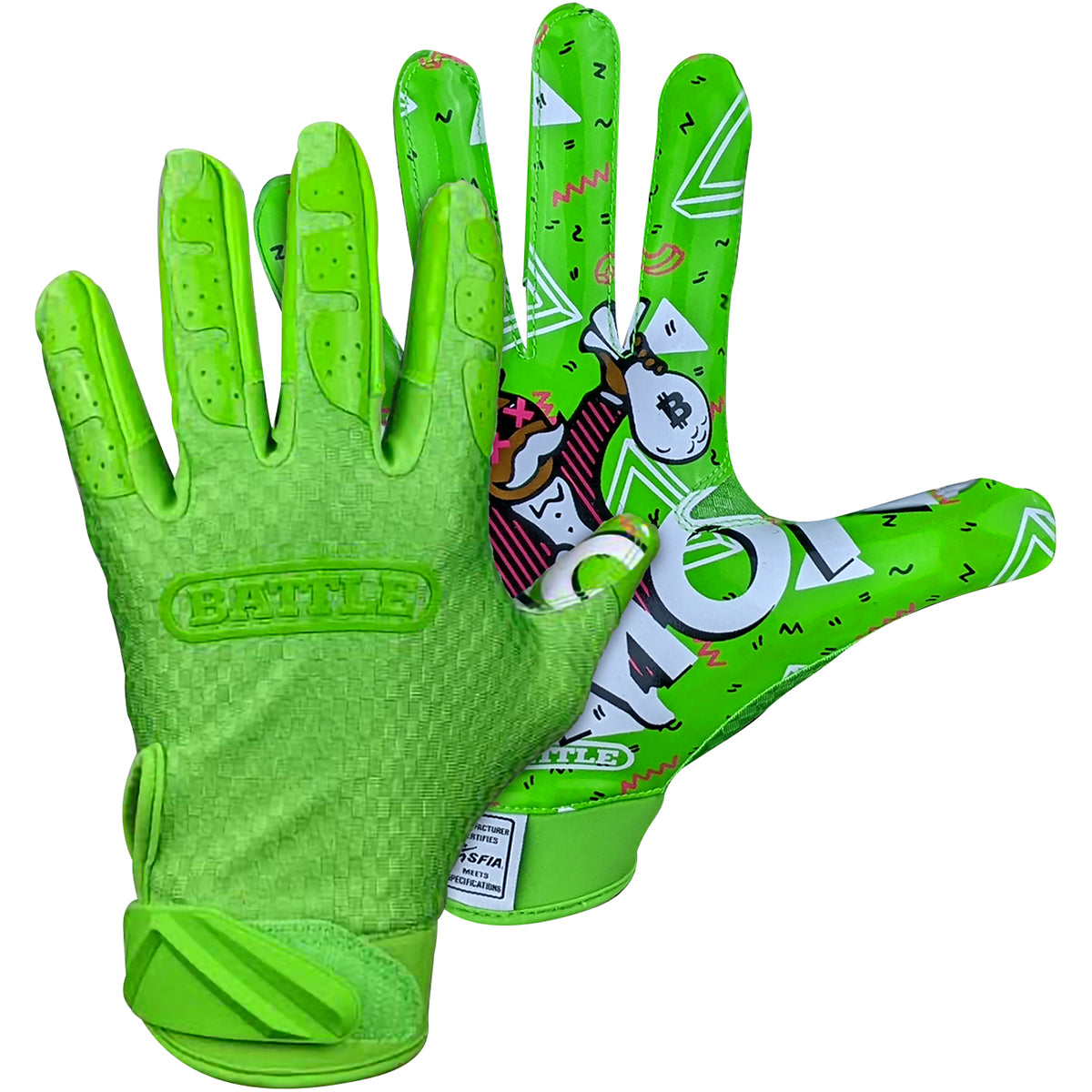 Battle Sports Adult Money Man 2.0 Football Receiver Gloves - Neon Green Battle Sports