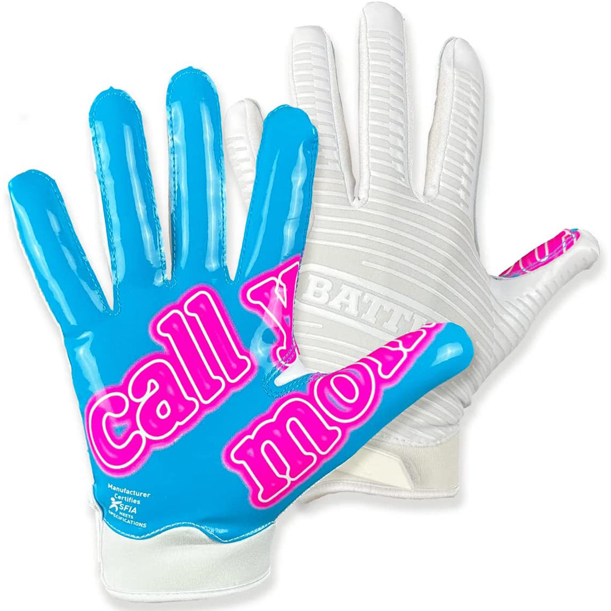 Battle Sports Youth Call Your Mom Football Receiver Gloves - White Battle Sports