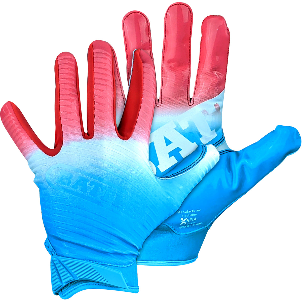Battle Sports Adult Gradient Doom 1.0 Football Gloves - Red/White/Blue Battle Sports