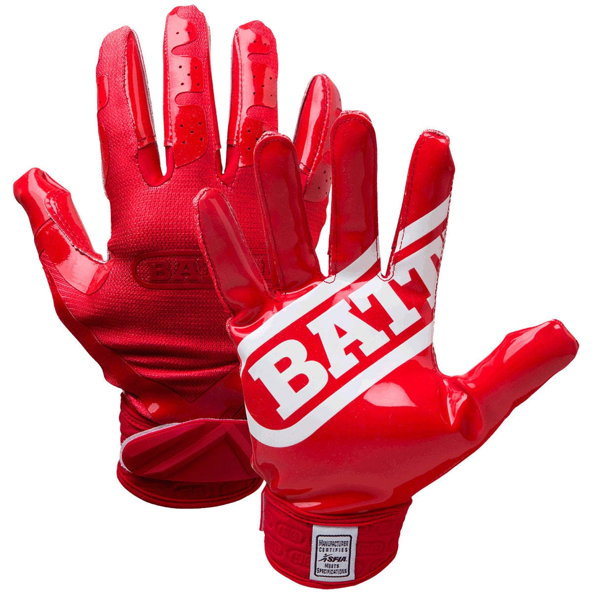 Battle Sports DoubleThreat UltraTack Football Gloves - Red/Red Battle Sports